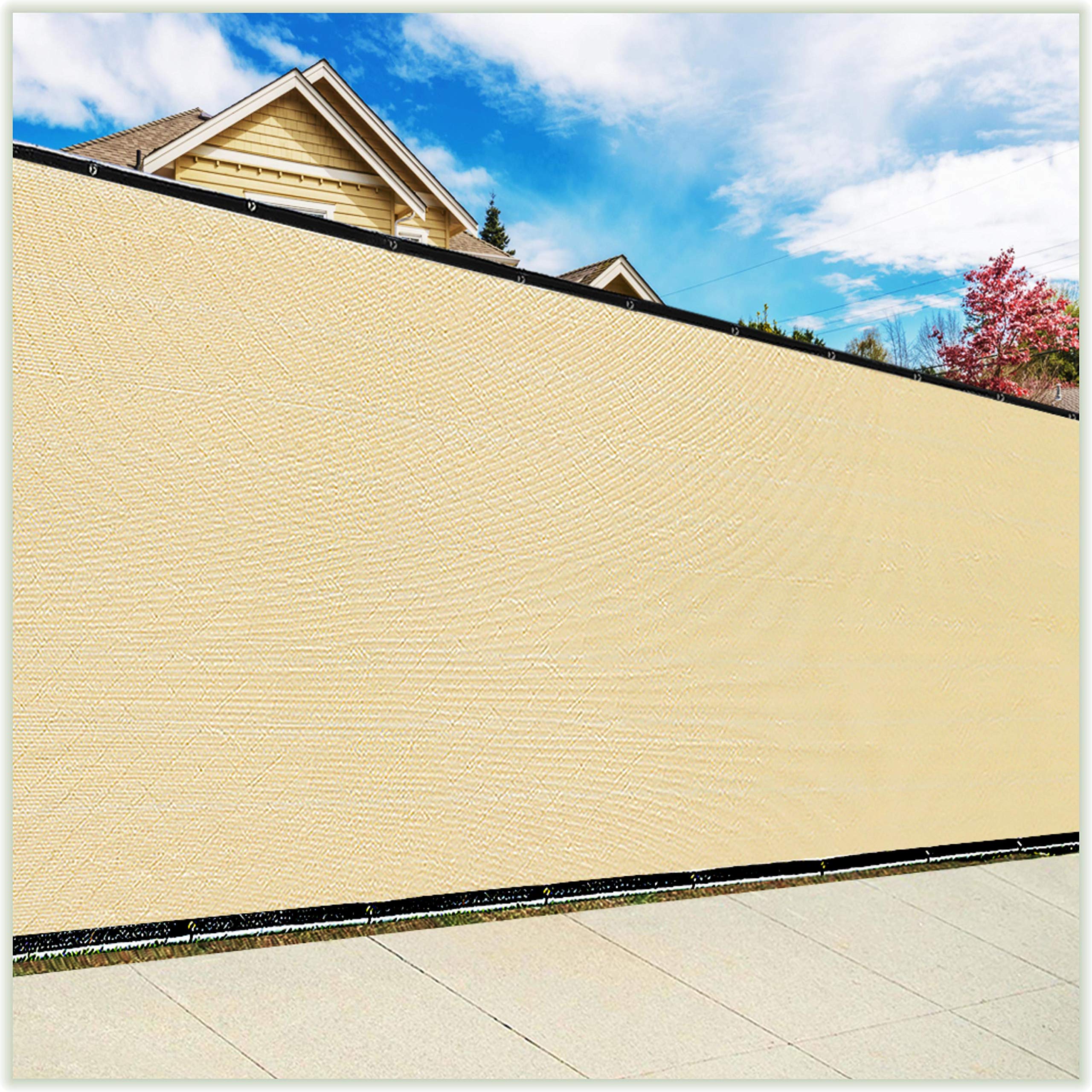 ColourTree 6' x 50' Beige Fence Privacy Screen Windscreen Cover Fabric Shade Tarp Netting Mesh Cloth - Commercial Grade 170 GSM - Cable Zip Ties Included - We Make Custom Size