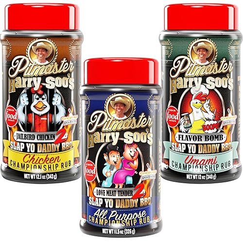 Slap Yo Daddy BBQ Love Meat Tender, Jailbird Chicken and Flavor Bomb Umami (3 frotaciones) paquete de 12 onzas