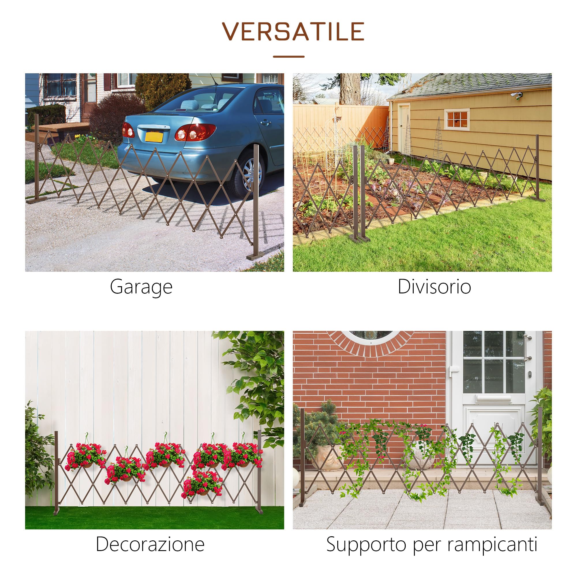Outsunny Recinzione per Giardino a Larghezza Regolabile, Griglia Estensibile per Giardino Multiuso in Metallo e Alluminio, 300x31x103.5 cm, Caffè Scuro
