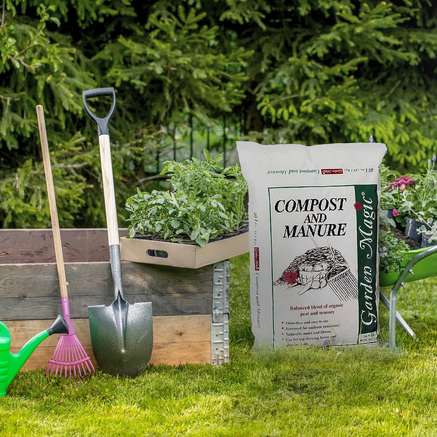 Michigan Peat 2-Pack Compost and Manure Blend, Garden Magic Mix w/Odor-Free Blend, 40 Lbs - Outdoor Lawn and Gardening Mixture with Nutrients and Minerals for Soil Potting and Planting