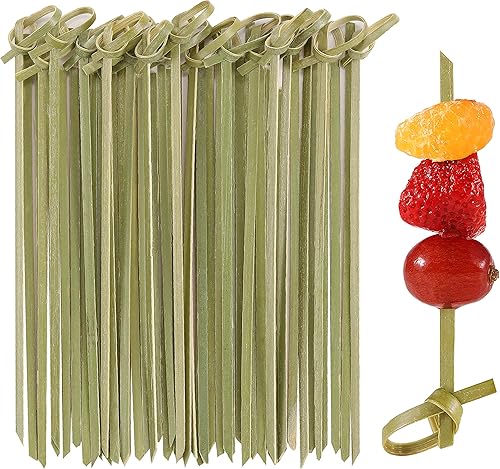 Vista 11 de 100 palillos de cóctel, palillos de dientes de 4.7 pulgadas para aperitivos, brochetas de nudo de bambú natural, mini palitos de comida, selecciones