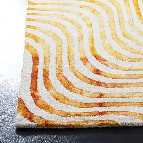 Miniatura 4 de SAFAVIEH Dip Dye Collection DDY822A - Alfombra de lana de primera calidad hecha a mano, 5 x 8 pies, color marfil y terracota