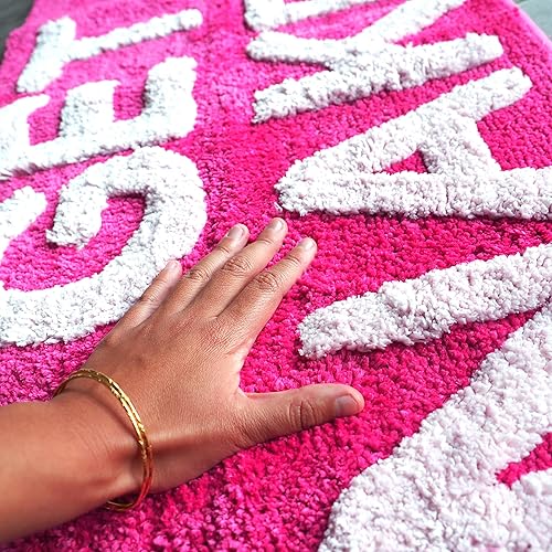 Miniatura 8 de Evovee Alfombra de baño con texto blanco, color rosa intenso con texto blanco, divertida alfombra de baño magenta rosa oscuro, divertida decoración