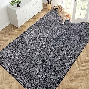 PURRUGS Easy Care Area Rug 4.5ft x 7ft, Non-Slip Washable Entryway Rug, Dog Door Mat, Stain Resistant Accent Rug for Hallway, Living Room, Bedroom and Mudroom, Bluish Grey-Black