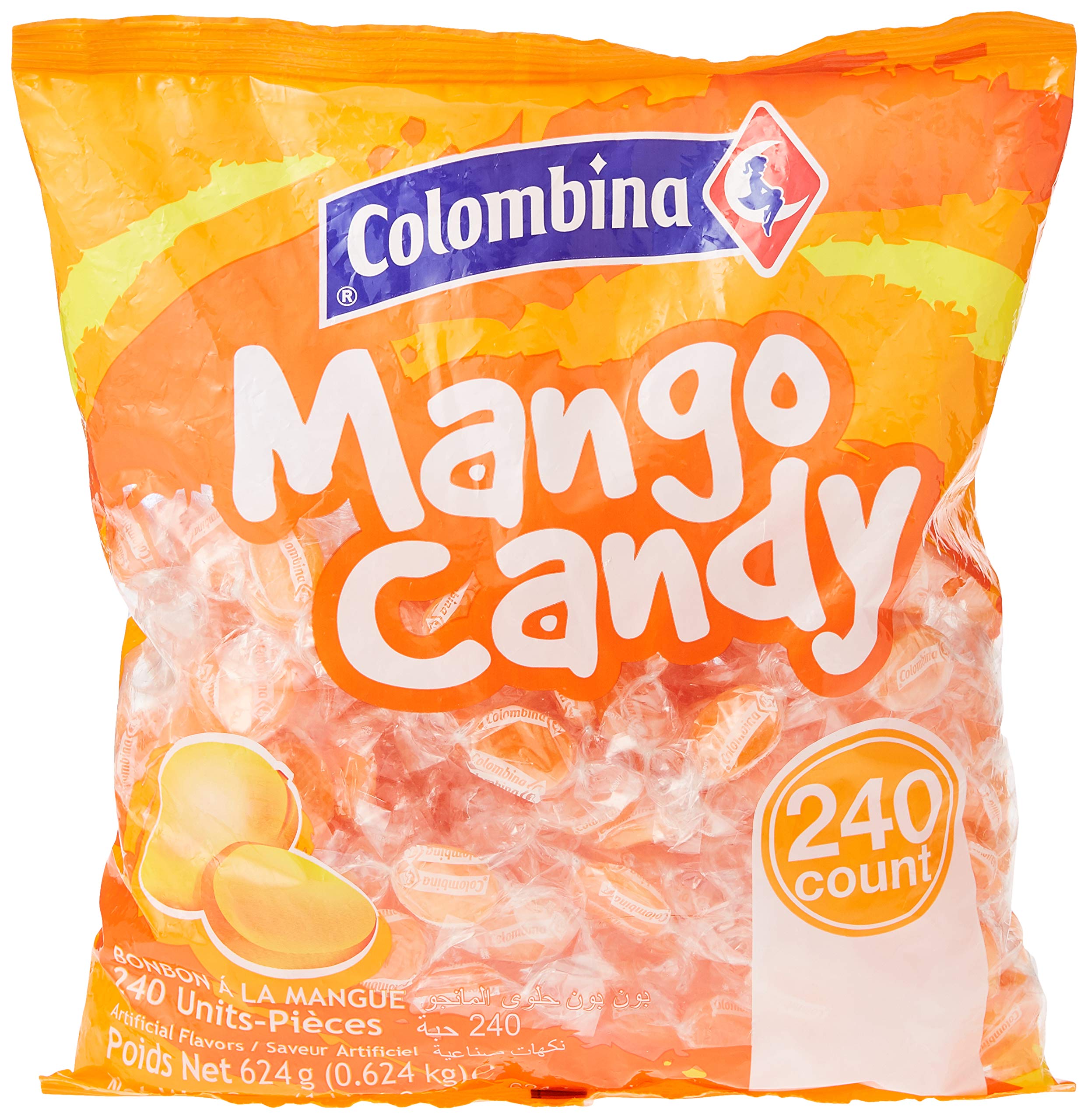 Colombina Mango Hard Candy, Tropical Fruit Flavour Sweets Individually Wrapped + Sweet & Tangy Treat, Bulk Bag for Sharing & Events, 240 Count