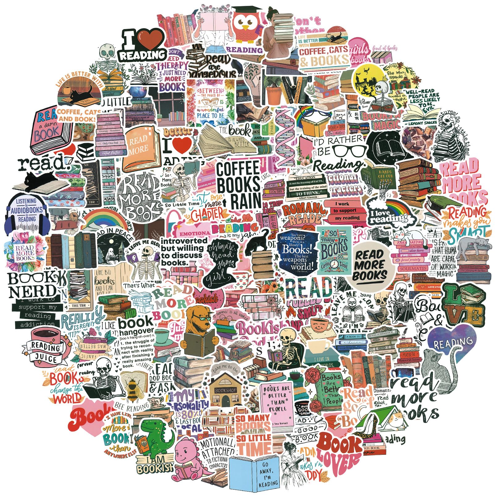 200pcs Book Stickers for Kindle, Inspirational Bookish Reading Sticker Pack for Readers, Waterproof Booktok Vinyl Decals for Water Bottle, Laptop,