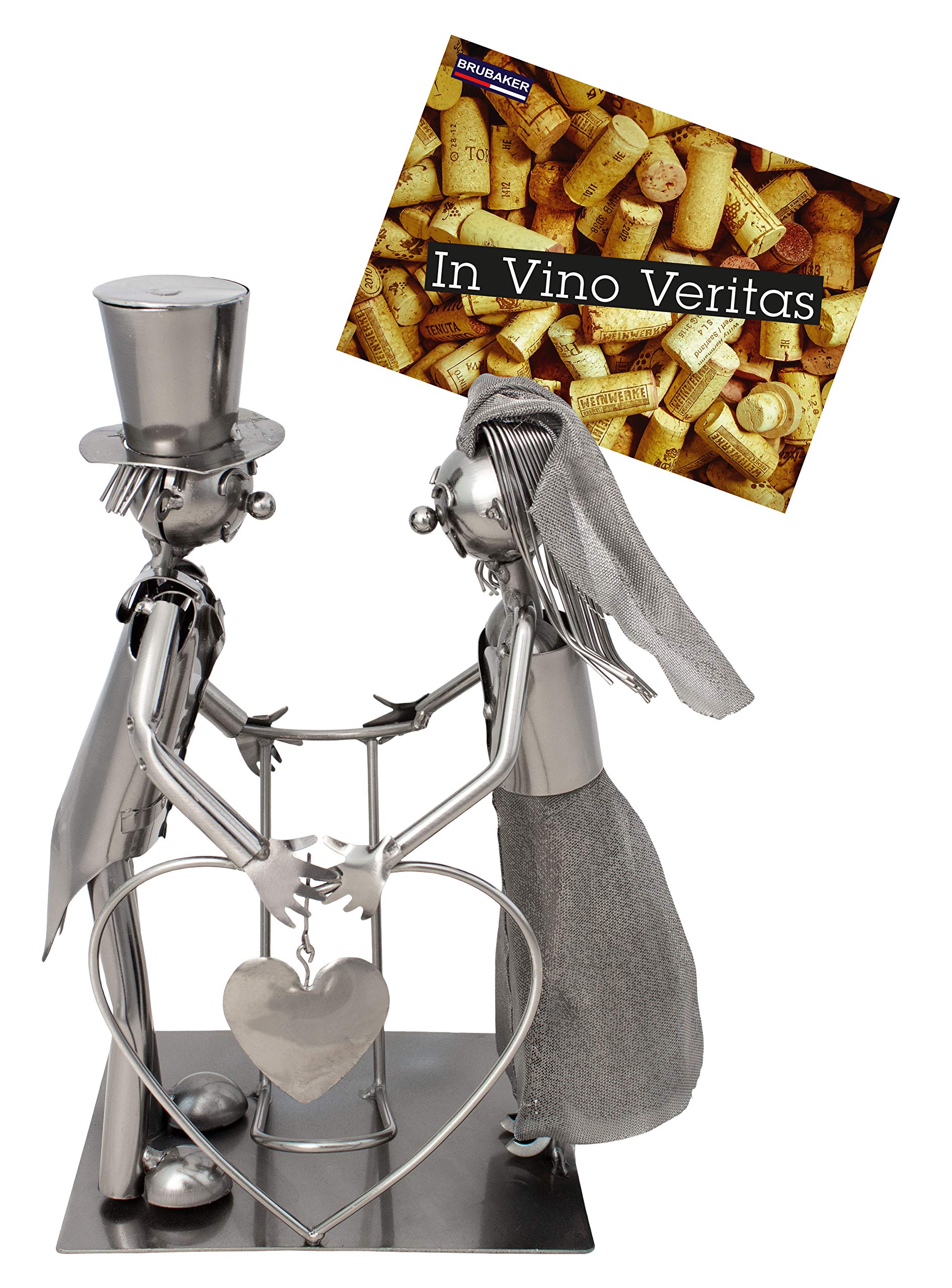 Brubaker bottiglia di vino titolare di matrimonio coppia coppia da sposa coppia decorativo oggetto metallico con biglietto di auguri per regalo di nozze
