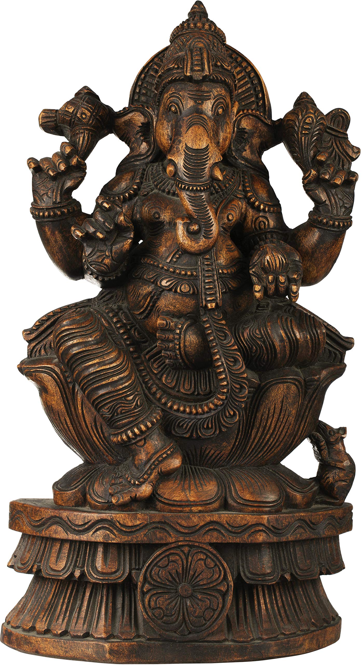 Ganesha en bois Kamalasana statue zen pour coin méditation et salon yoga