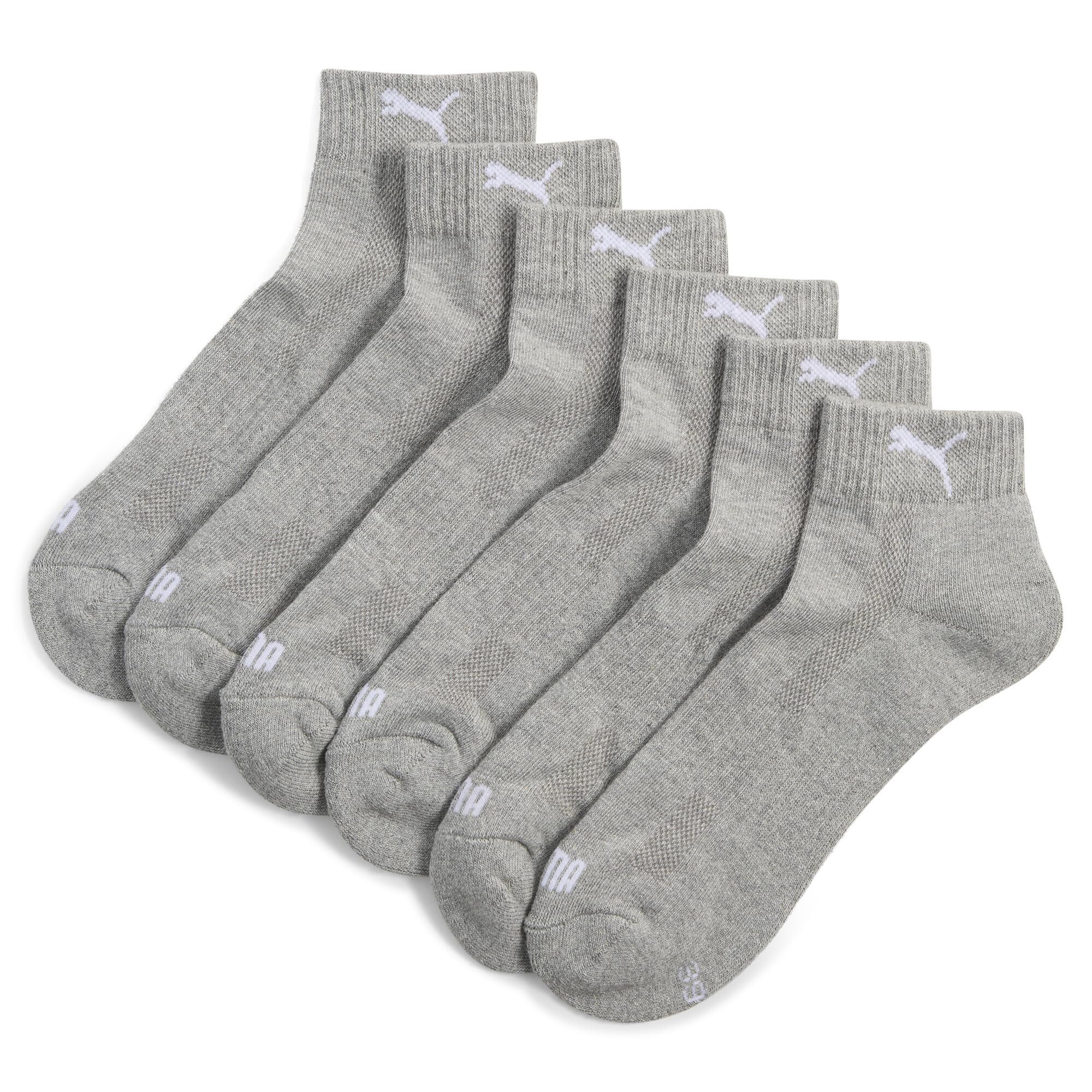 PUMA Unisex Cushioned Quarter Socks (3 Pair Pack) Middle Grey Melange, UK 9-11