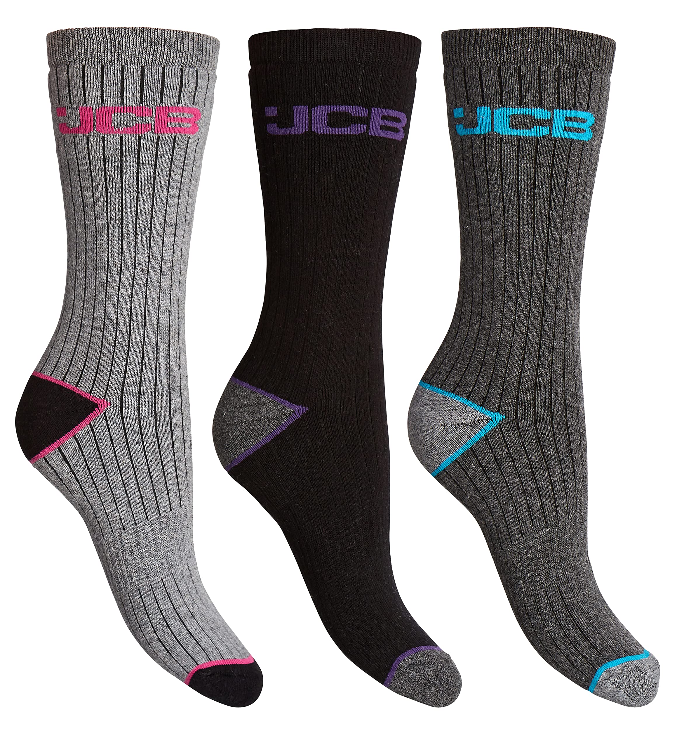 Jcb Women's Grey Mix - Outdoor Activity Socks | 3 Pack | Assorted | Uk 4-7, Eur 37-40 | Active Work Socks