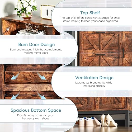 Vista 23 de Armario de almacenamiento para zapatos para entrada delgado y estrecho con 2 cajones abatibles, armario organizador de zapatos oculto de granja