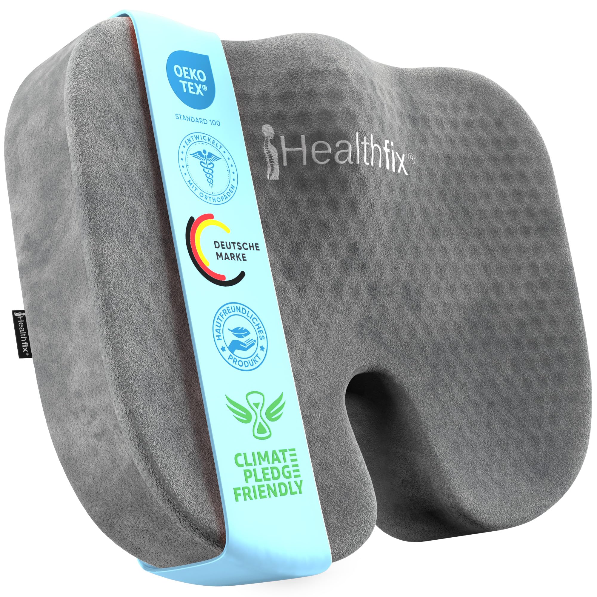 Healthfix Orthopädisches Sitzkissen Bürostuhl, Steißbein Entlastung mit Honeycomb-Layer und Veloursbezug, ergonomisches Sitzkissen für Büro Auto Zuhause, 45 x 36 x 7 cm (Grau)
