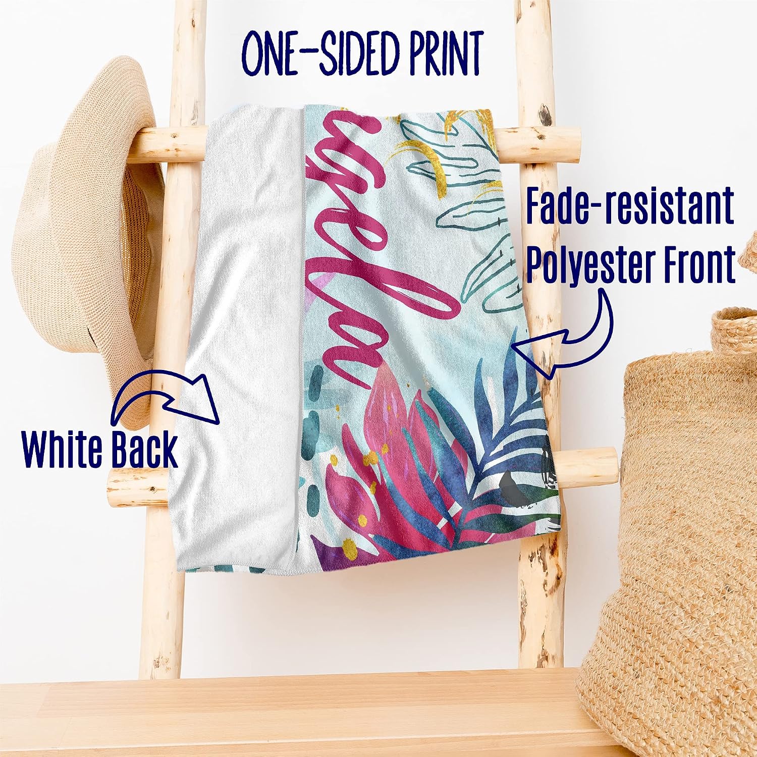 Tropical Beach Towel with Name, Custom Towels, Personalized Beach Towels for Adults Men Women Teen Kids Swim Towels 30x60, No Sand Beach Towel Nautical, Monogrammed Beach Towels for Pool Beach T6
