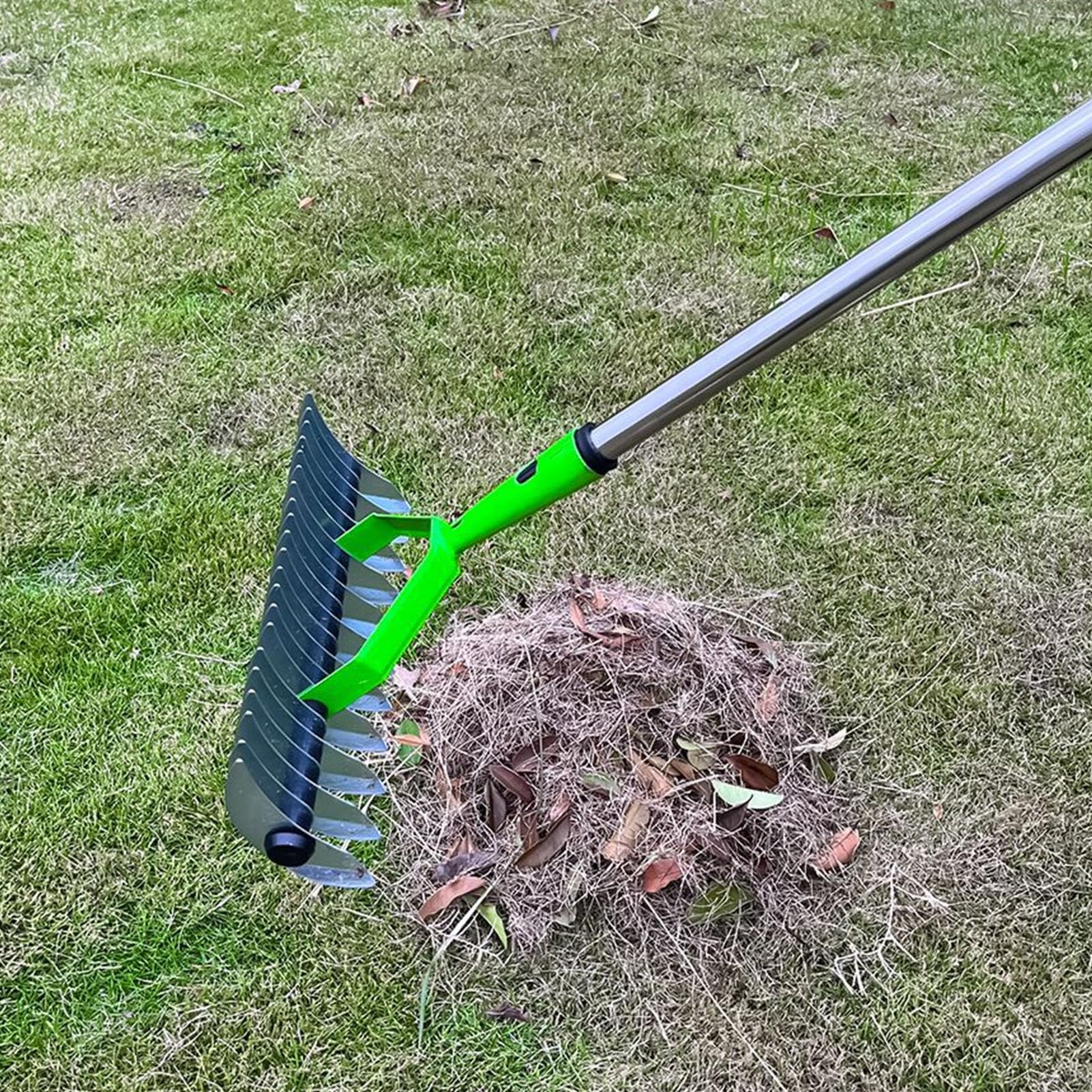Grabie ogrodowe ze stali stopowej do usuwania martwej trawy i spulchniania gleby, grabie do strzechy, 1 x głowica grabi, 4 x pręt grabi, idealne do strzechy
