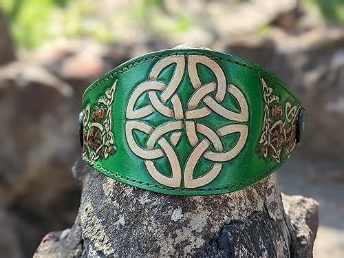 Celtic Dog Knots, Celtic Irish Wolfhound Tapered Leather Martingale Collar, Padded Leather Dog Collar, 3D Handmade Dog Collar, Airbrush Art, Custom
