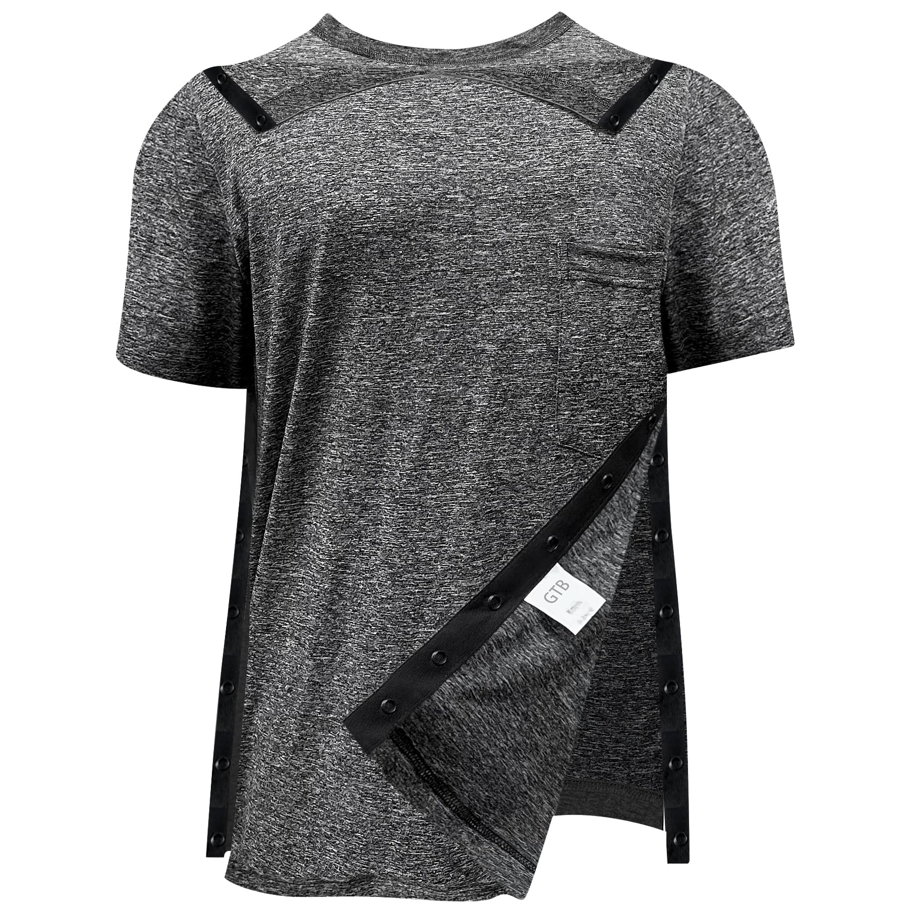 Post Shoulder Surgery Shirts Recovery Tear Away Short Sleeve Full Open Side Snap Dialysis Chemo Clothing Men & Women