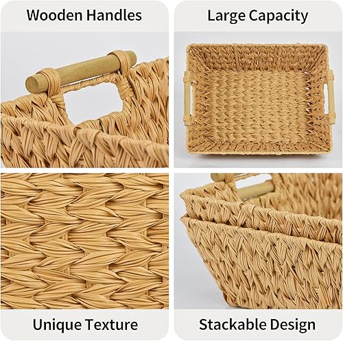 Miniatura 6 de GRANNY SAYS Cestas de almacenamiento de mimbre, cestas de mimbre para organizar, cesta grande con asas, cesta tejida impermeable, cestas de