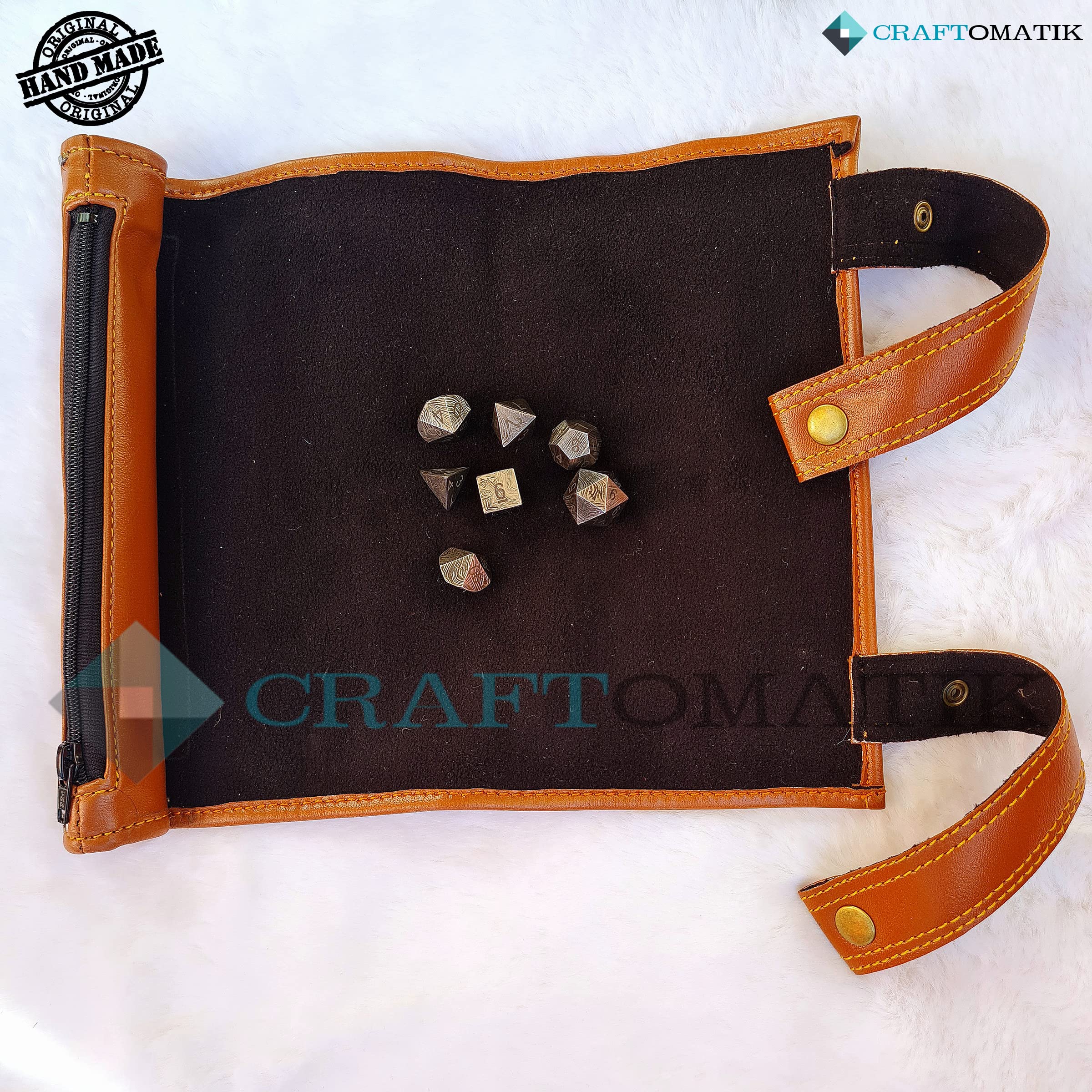 DND Juego de dados de Damasco, 7 piezas, hecho a mano, acero de Damasco, MTG RPG D&D Dice, bolsa de piel con alfombrilla de juego