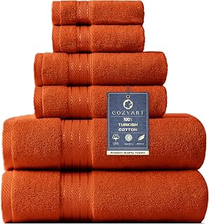 COZYART Burnt Orange Bath Towel Set of 6 - Turkish Cotton 650 GSM Thick Soft Absorbent Durable Towels