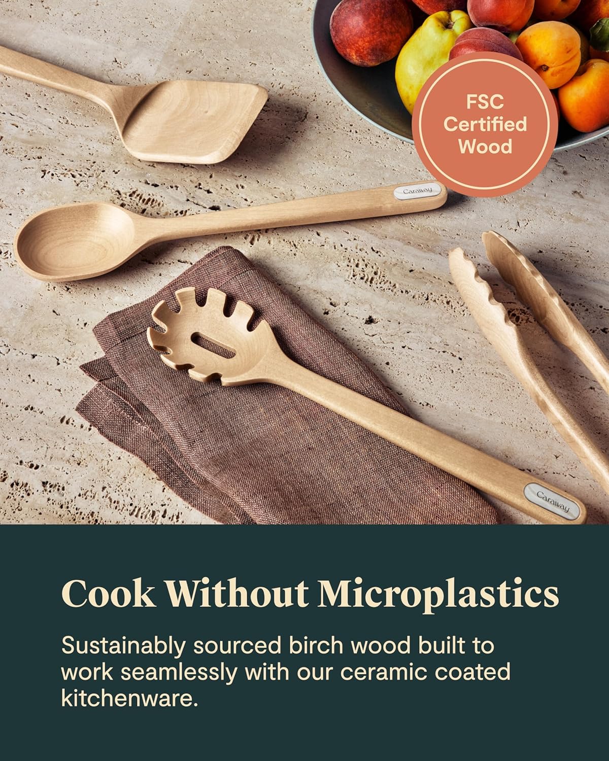 Caraway Kitchen Knife Set & Wooden Utensil Set - Made With Premium German Steel Blades & FSC-Certified Birch Wood - Non-Toxic Materials - Navy