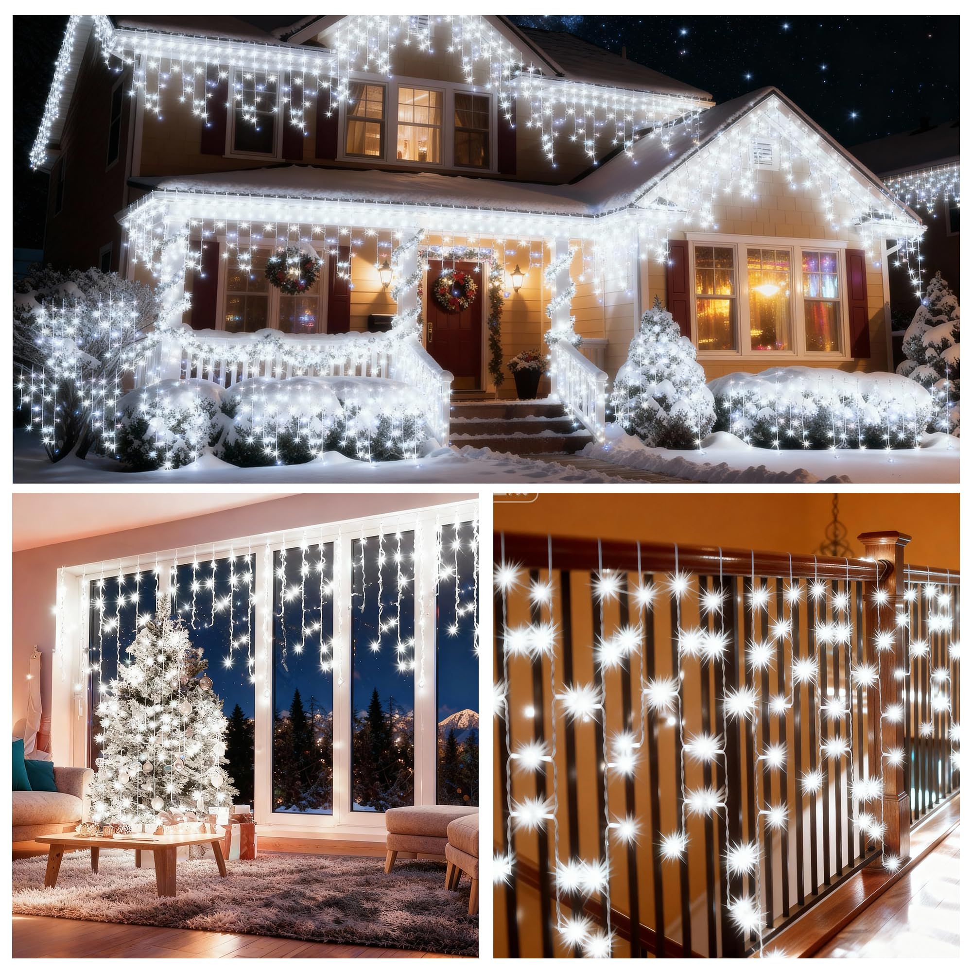 Eisregen Lichterkette Außen, LED Lichtervorhang mit Timer, IP44 Wasserdicht 8 Modi für Innenausstattung Außenbereich Schlafzimmer Hochzeit Weihnachten Party(Kaltweiß, 15m, 600 LED)