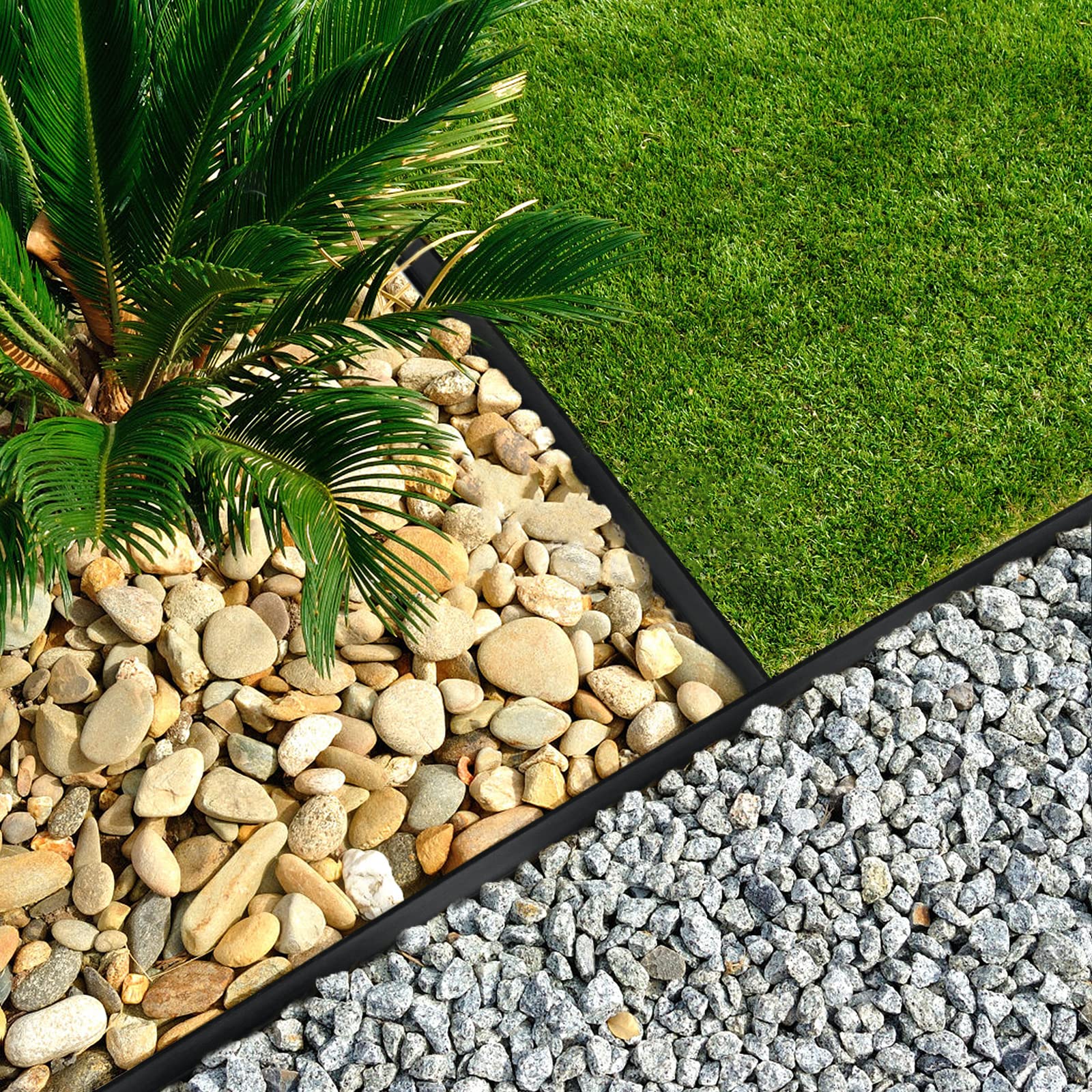 NAIZY Flexible Rasenkante Kunststoff 2x10m Beeteinfassungen aus PP-Kunststoff Gartenumrandung mit 60 Befestigungsnägel Beetumrandungen 5cm höhe für Garten, Schwarz