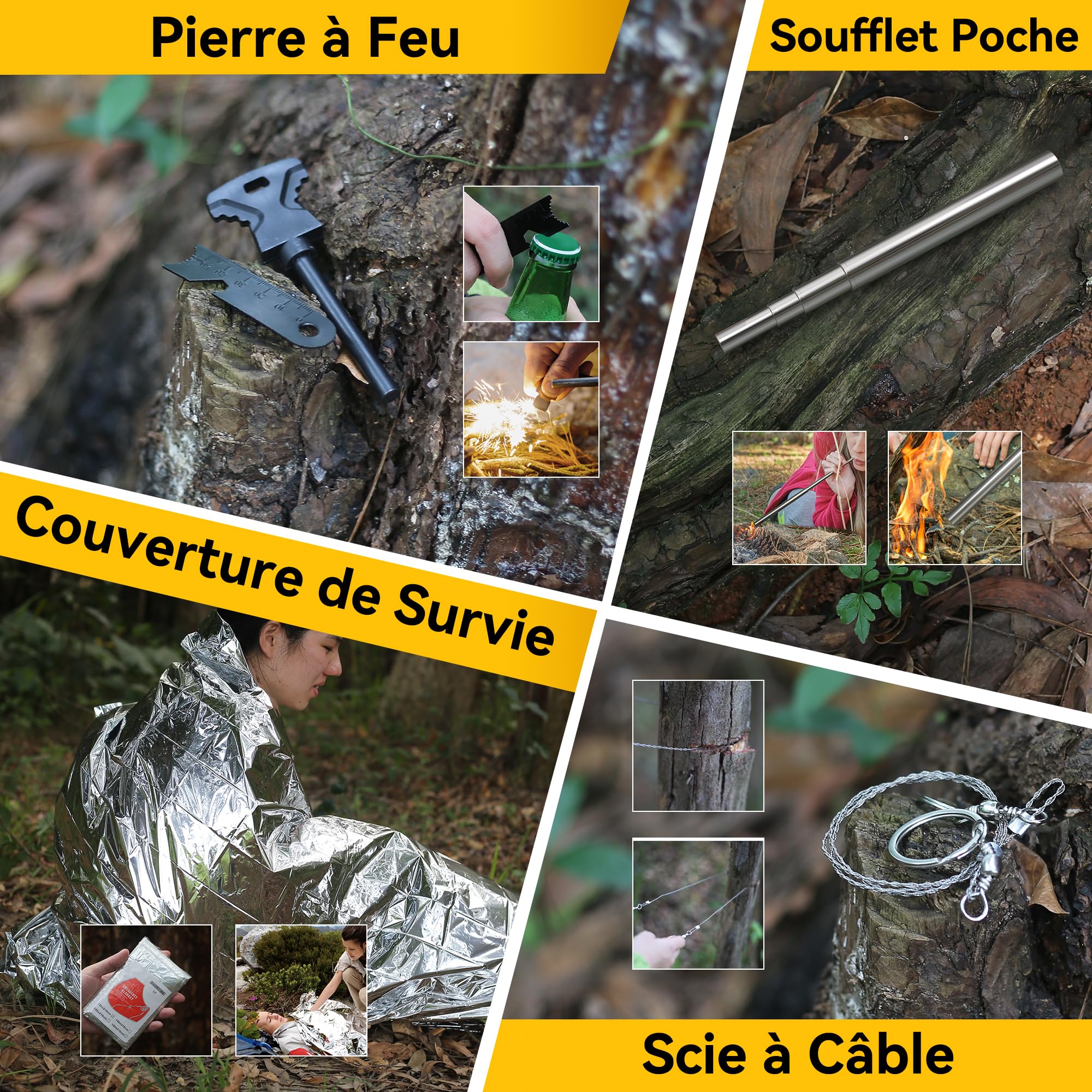 Trousse de Survie Trousse de Survie Polyvalente Trousse de Premiers Soins à l'extérieur pour Les Sports de Plein Air, Le Camping, l'alpinisme, la Pierre de Feu