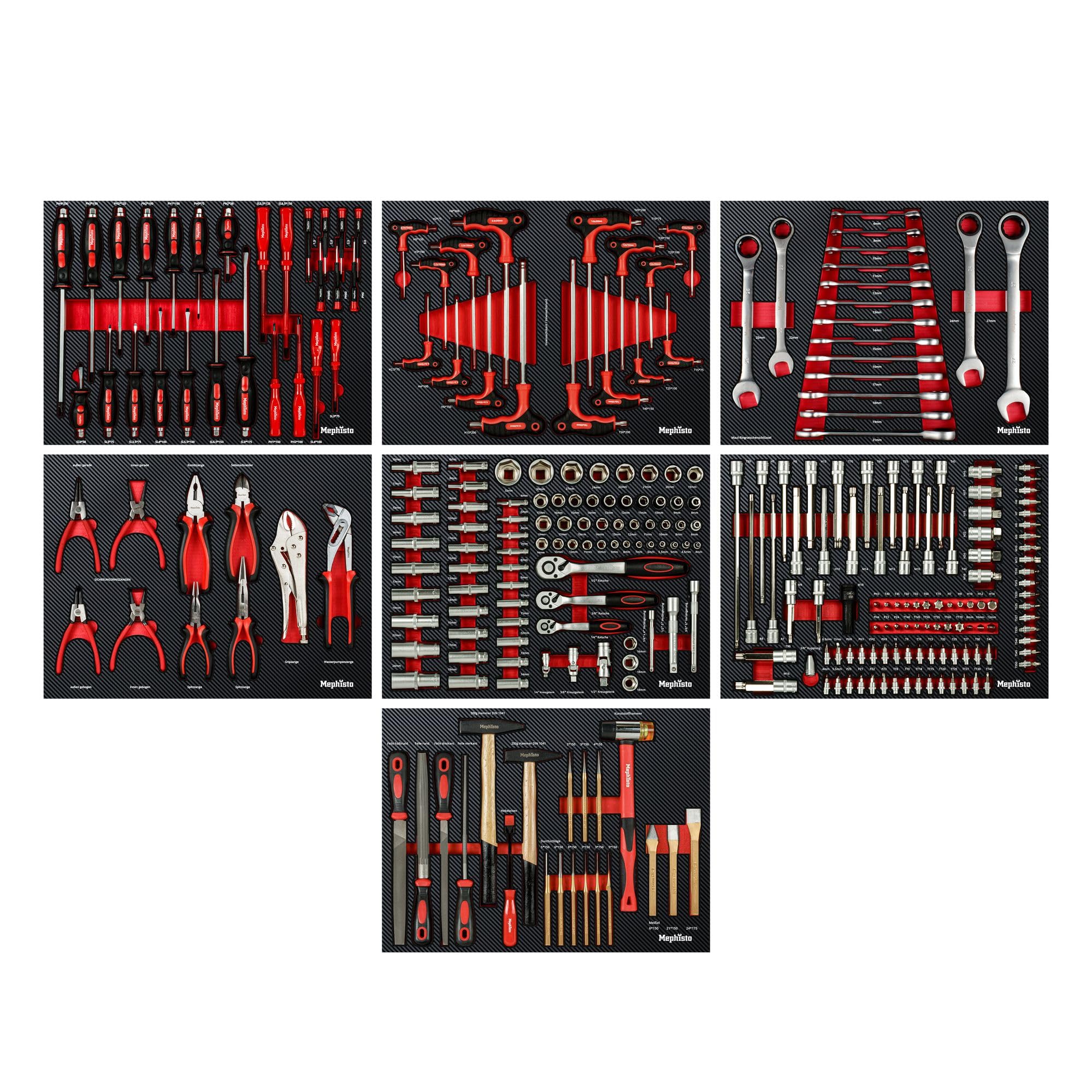 Mephisto 7 inserti con utensili come set di cricchetti, chiave ad anello a cricchetto, chiave ad anello con funzione di cricchetto, chiave a cricchetto, metrica, in inserti morbidi