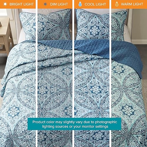 Miniatura 3 de Comfort Spaces Juego de edredón reversible con diseño de costuras de fideos para todas las estaciones, ligero, ropa de cama de colcha a juego,