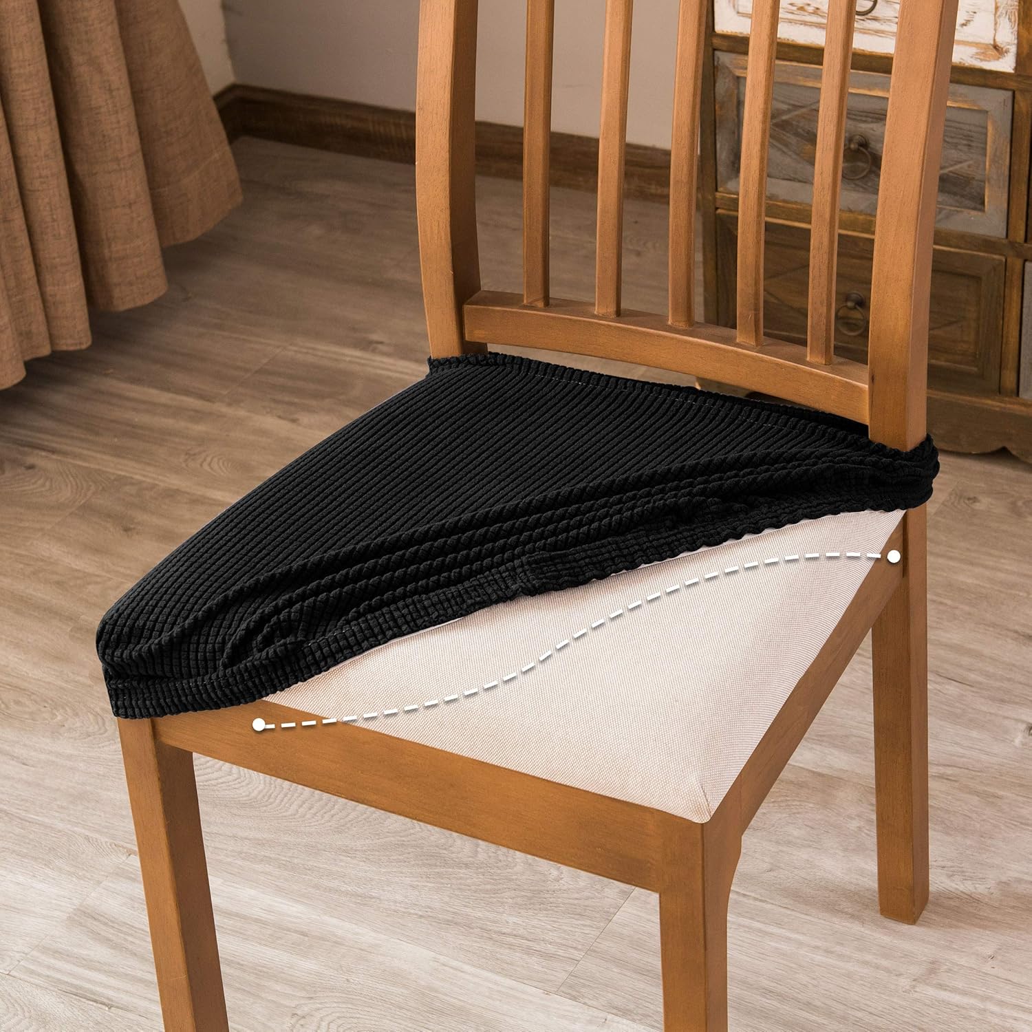 80% Off Discount DyFun Chair Seat Covers Jacquard Removable Washable Chair Seat Slipcovers Anti-Dust Stretch Spandex Seater Cover Dining Room Upholstered Chair Protector(2 pcs, Jacquard Black)