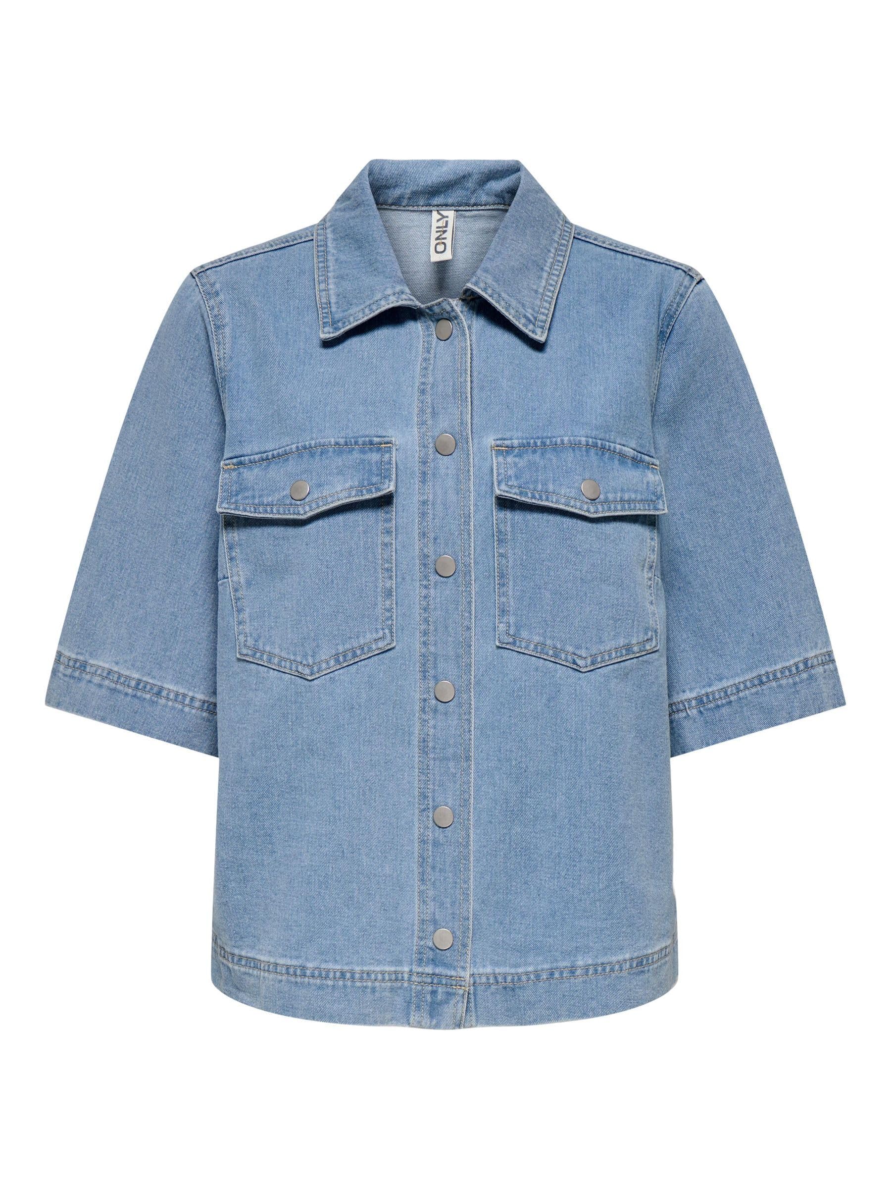 ONLY Women's Onlbelle S/S Shirt DNM Gua Noos, Light Blue (Light Blue Denim), L