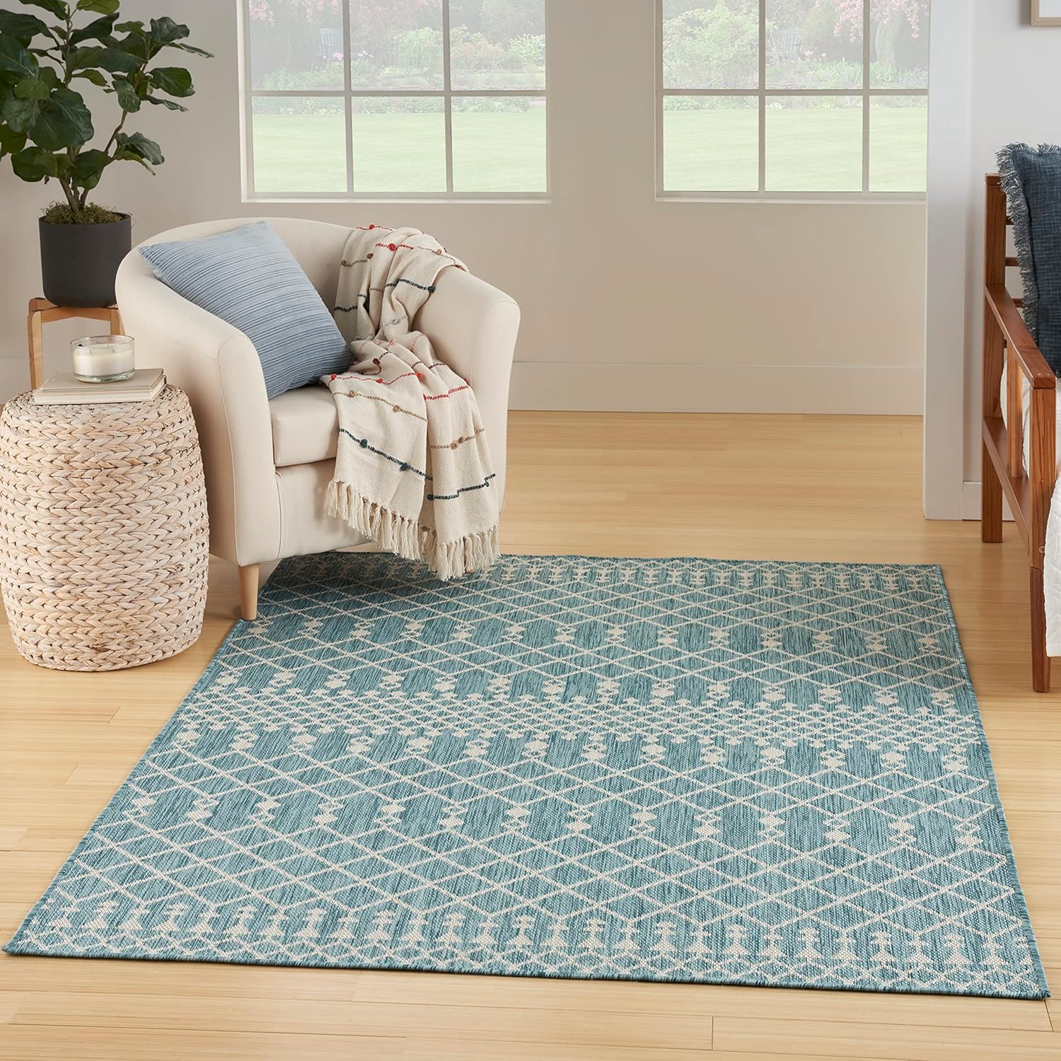 Aqua Moroccan Trellis Flatweave Synthetic 5' x 7' Area Rug