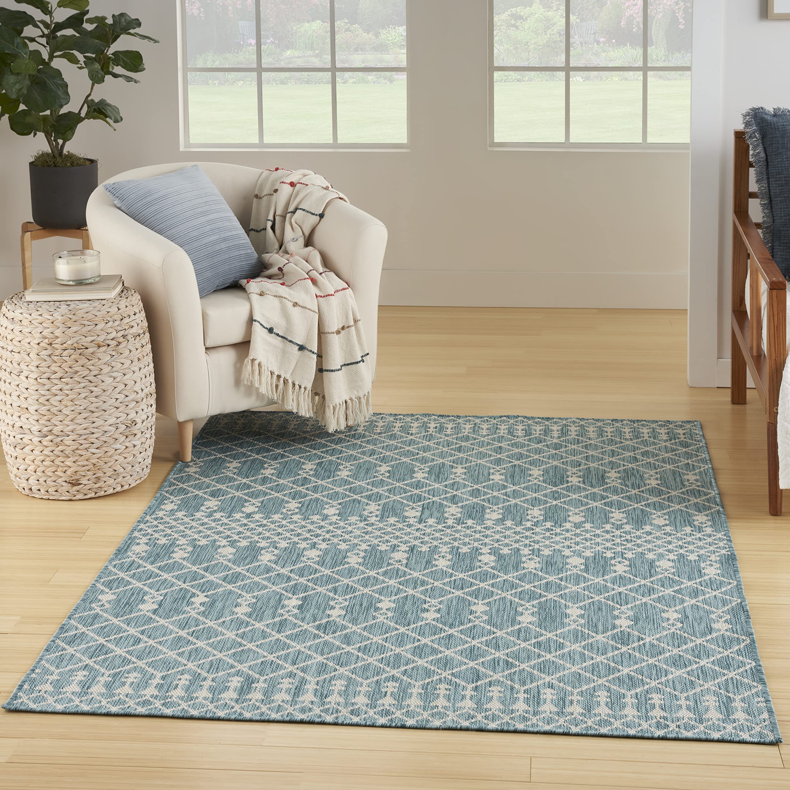 Nourison Home Positano Aqua 5' x 7' Area Rug - Easy Clean, Non Shedding, Bed Room, Living Room, Dining Room, Kitchen (5' x 7')