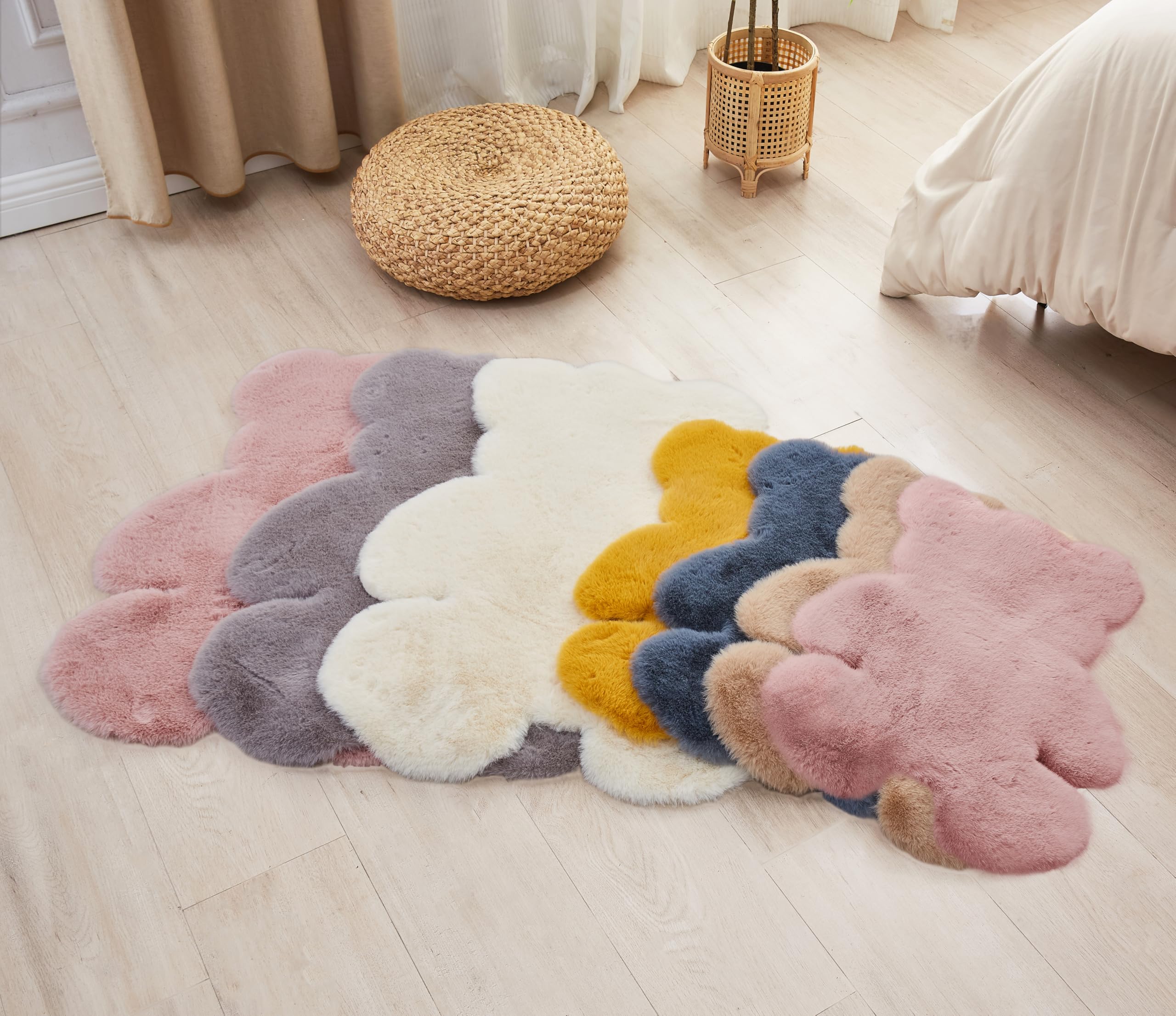 Lot de 2 tapis pelucheux en peau de mouton doux au toucher, peluche soyeuse, hypoallergénique pour chambre à coucher, salon, chambre d'enfant, canapé (45,7 x 61 cm, rose poudré)