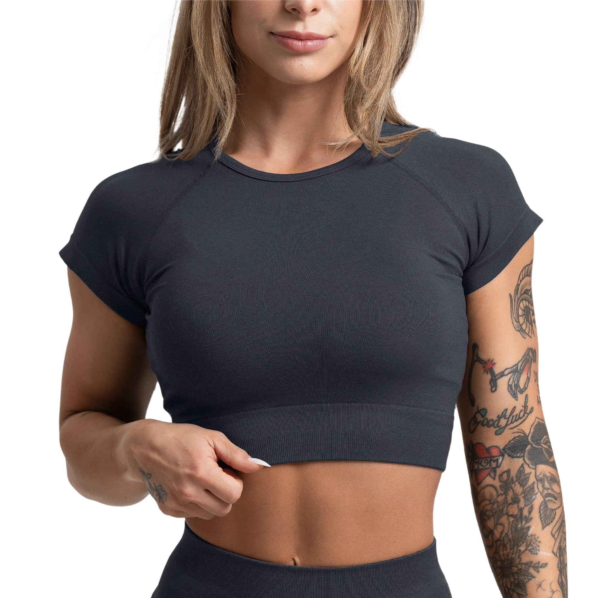 Gymreapers Short Sleeve Workout Tops for Women - Crop Tops for Women Tee - Yoga Athletic Tops for Running, Gym, & Training