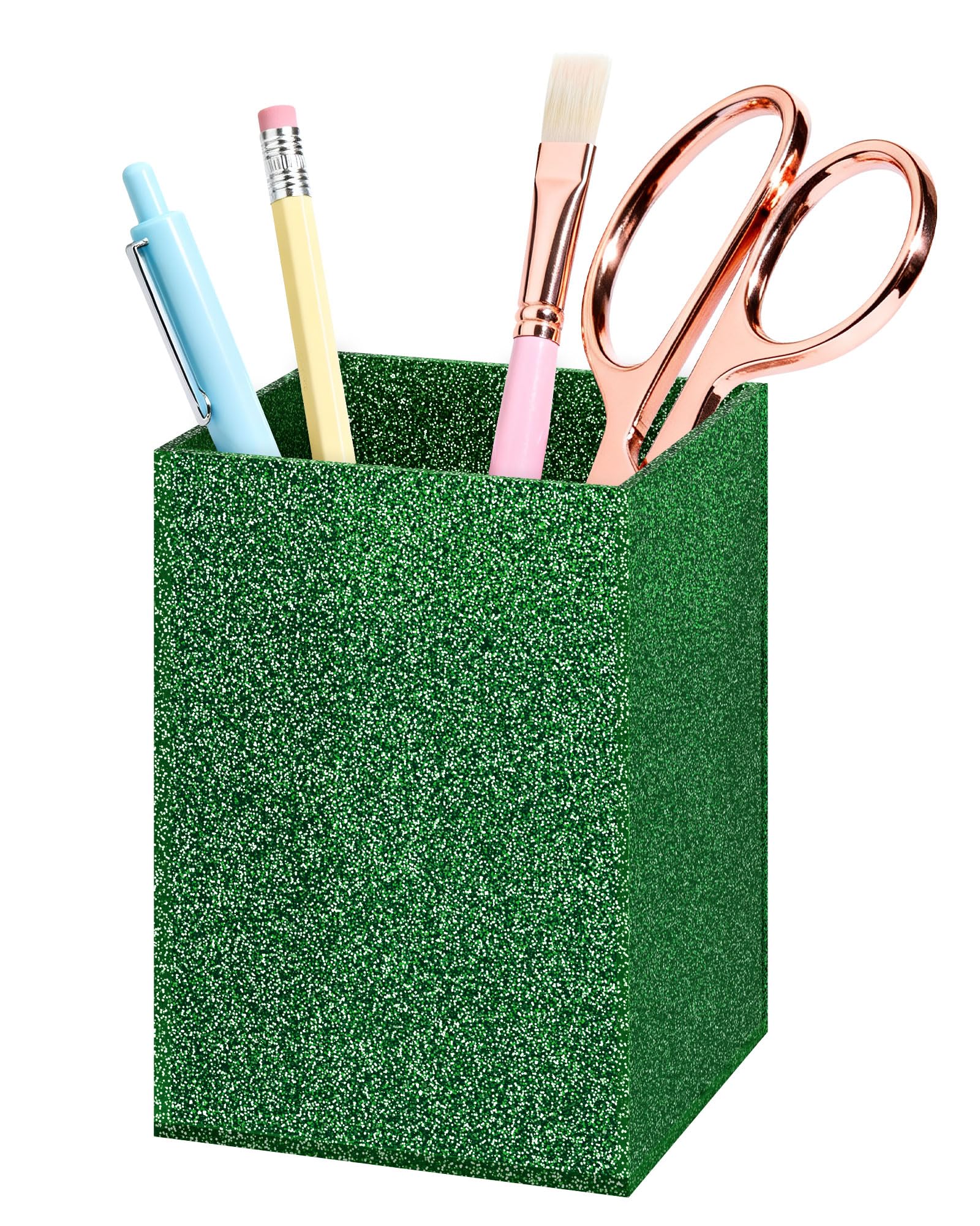 Luminzo Acrylic Pen Holder Desk Organizer for Office, Green Glitter