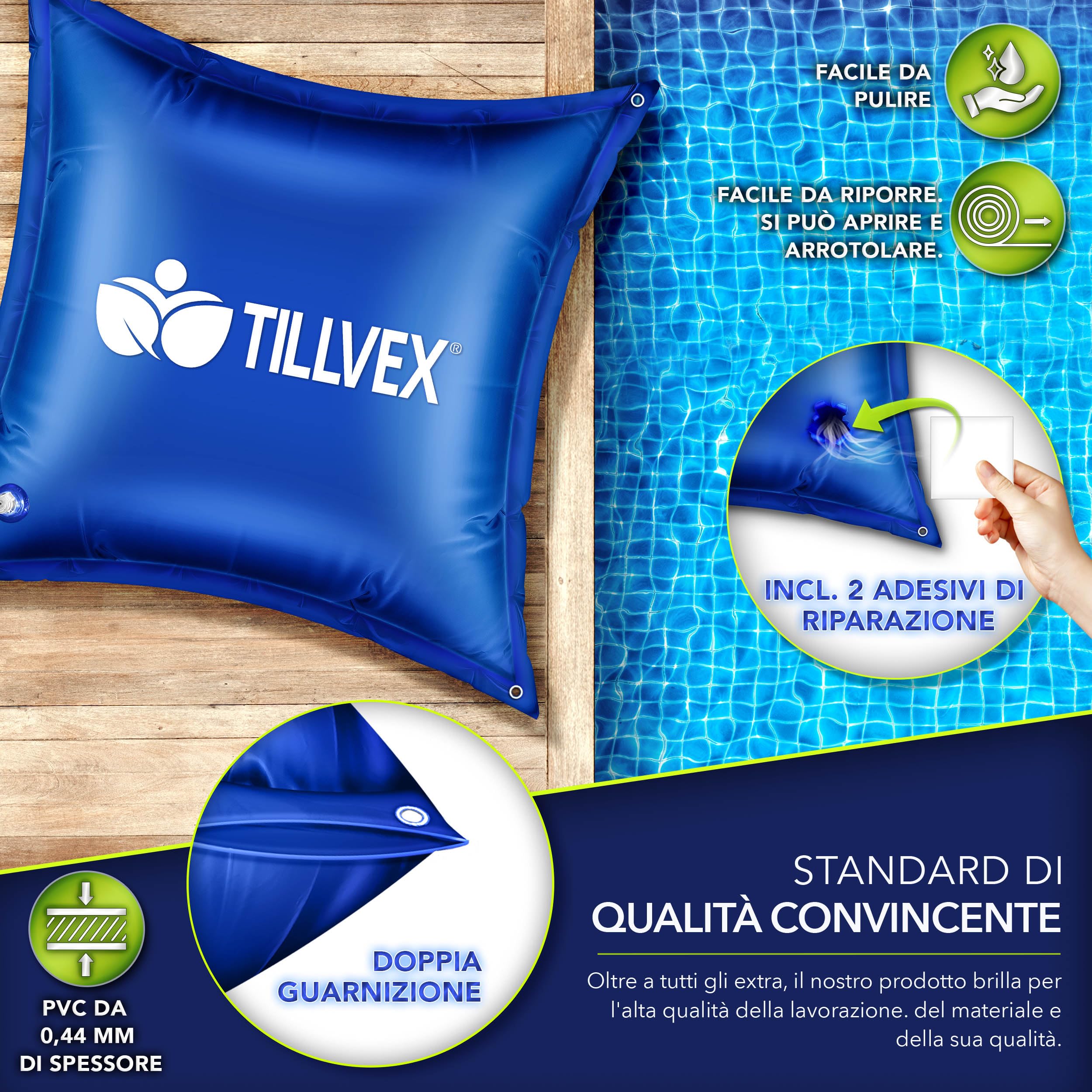 Well2wellness® Telo Copertura Invernale Per Piscina Rotonda Ø450-460 Plus 6 - Con Cuscini E Svernante 5L