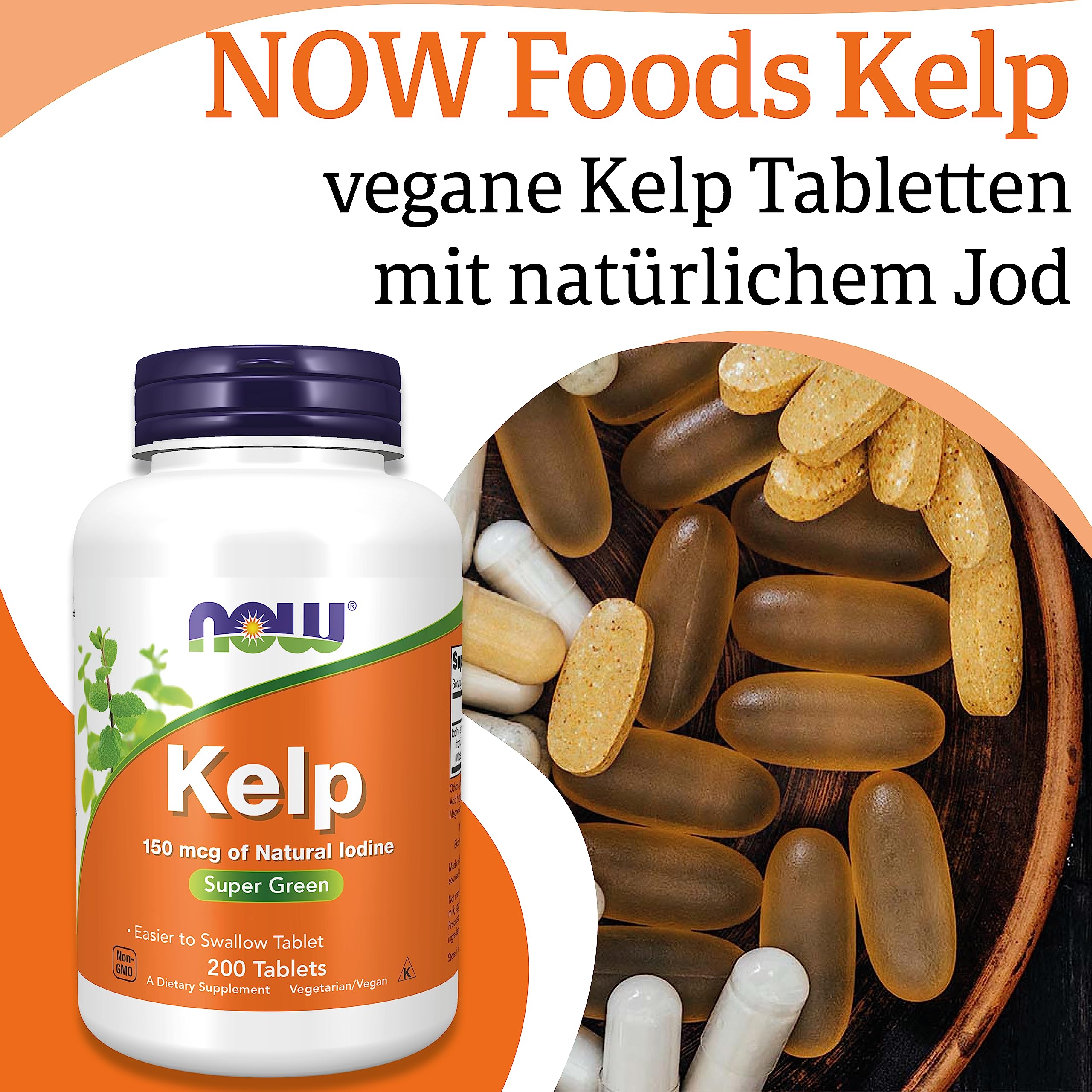 Now Foods, Kelp (Seetang), 150mcg, 200 Tabletten, Laborgeprüft, Natürliches Jod, Sojafrei, Glutenfrei, Vegetarisch
