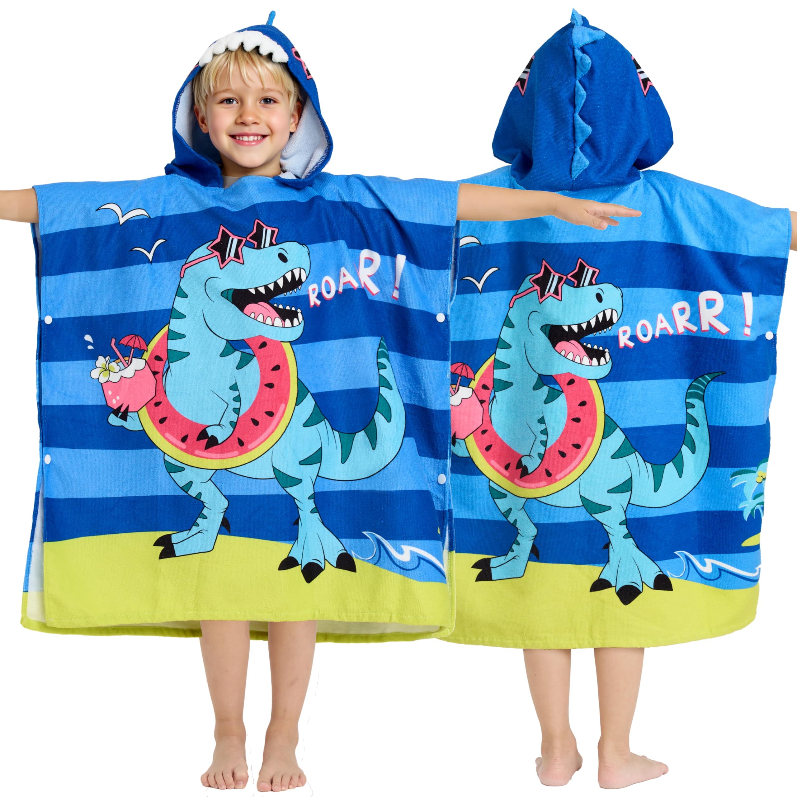 Joiedomi 30"x30" Kids Beach Towels with Hood for Girls Dinosaurier Towels Toddler Bath Towel Quick Dry Soft Microfiber