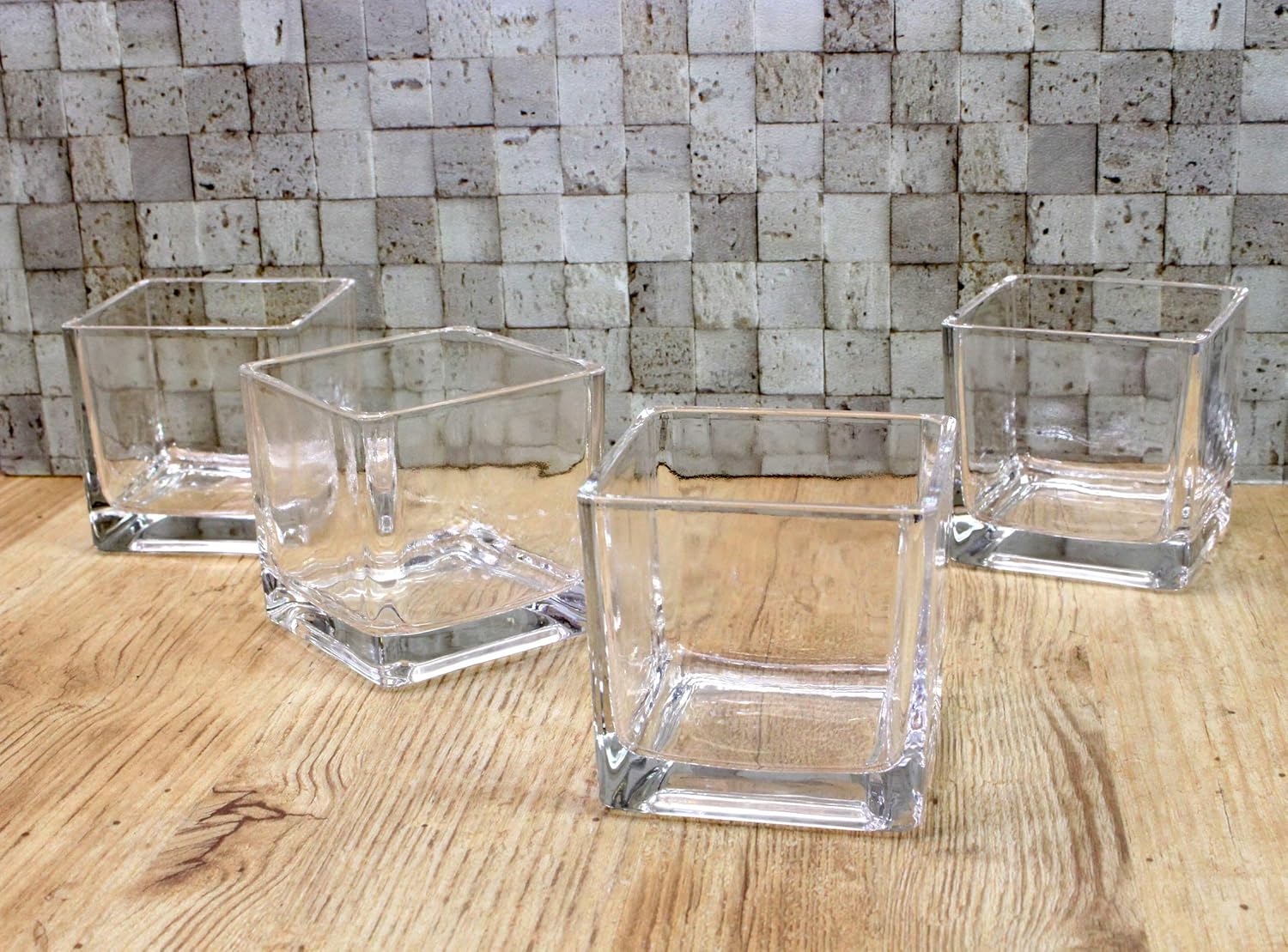 Minton Castle Enterprise Commercial Set Flower Base Candle Holder Glass Block L H 7.5 x W 7.5 x D 7.5 cm Set of 4