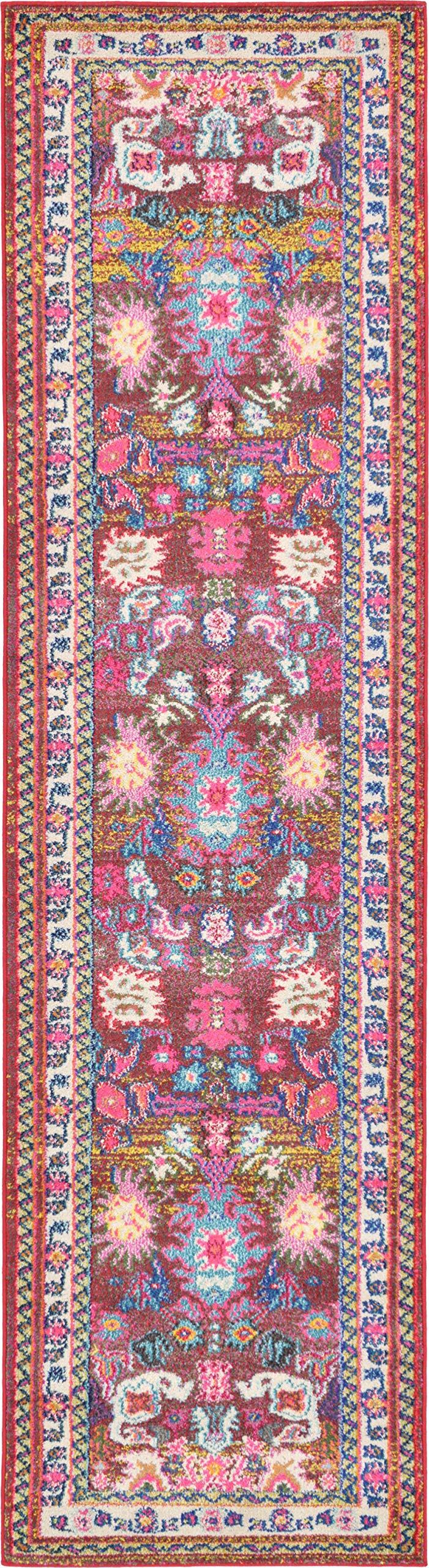 Rugs.com Fleur Collection Rug – 10 Ft Runner Multi Medium-Pile Rug Perfect for Hallways, Entryways