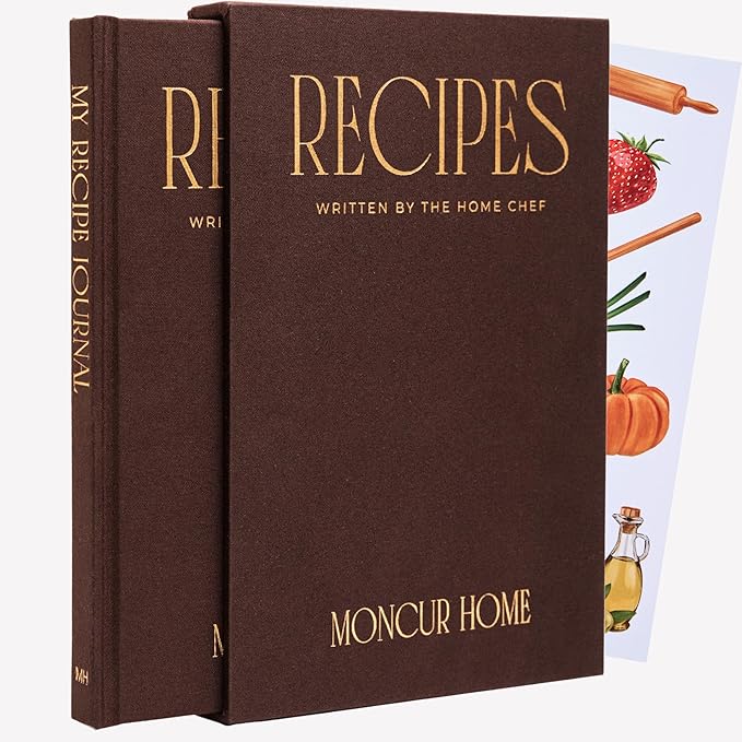 Moncur Home Recipe Book To Write In Your Own Recipes Blank Recipe Book Brown Linen with 2 Sticker Sheets Recipe Notebook Cookbook Recipe Journal Chef Gifts Make Your Own Notebook