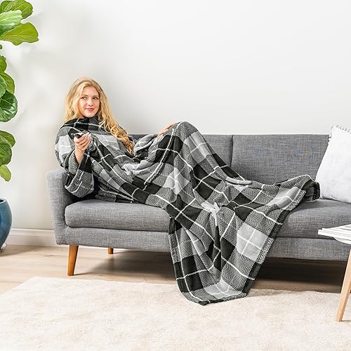 Miniatura 134 de PAVILIA Manta con mangas para adultos, mujeres y hombres, manta suave y cálida de forro polar, manta de regalo Negro -,Marrón,Burrito Beige,Carbón