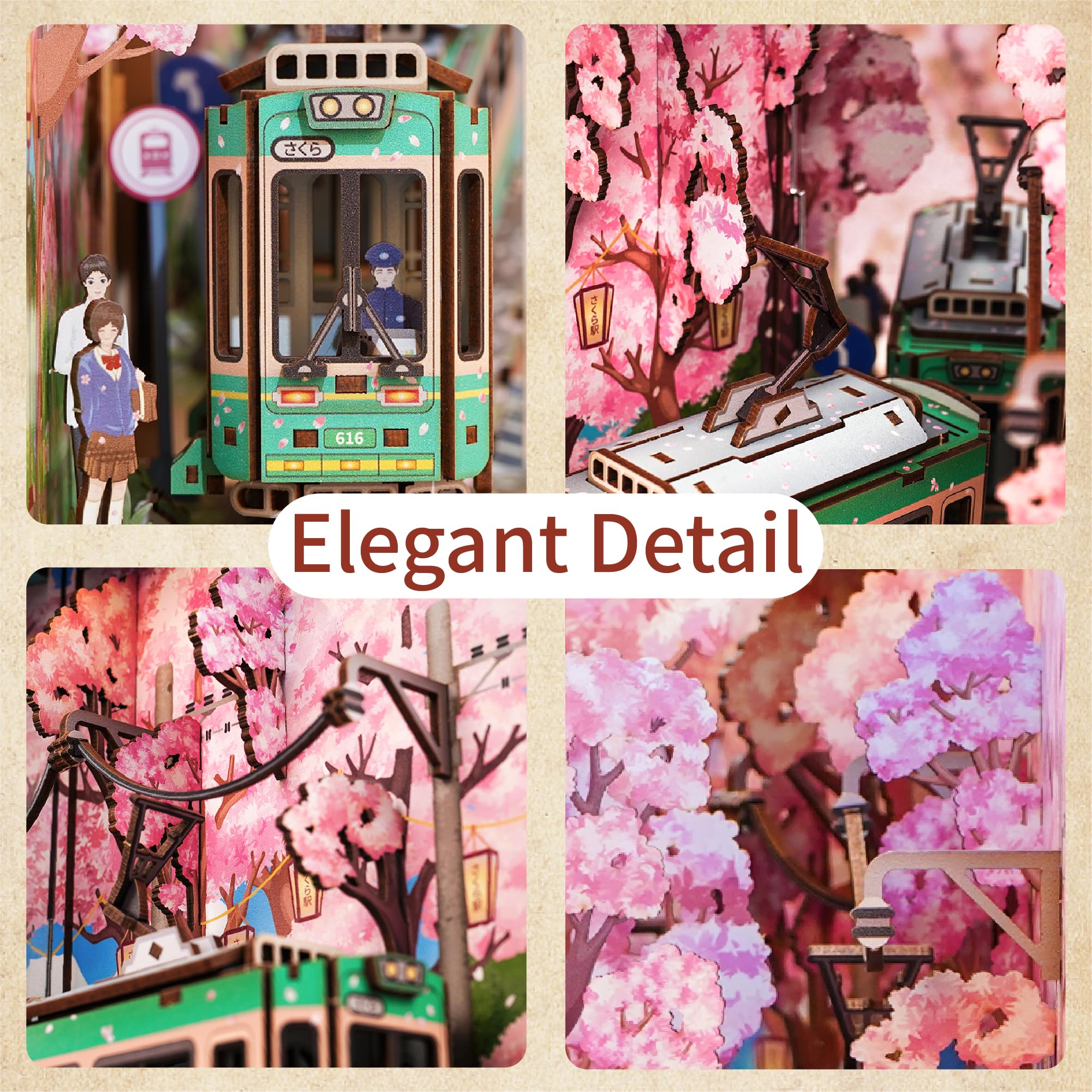 Tonecheer Zestaw "zrób to sam" Book Nook Kit Sakura's Travel zestaw modelarski, drewniane puzzle 3D dla dorosłych do budowy, miniaturowy zestaw domków dla lalek, zestaw do majsterkowania z