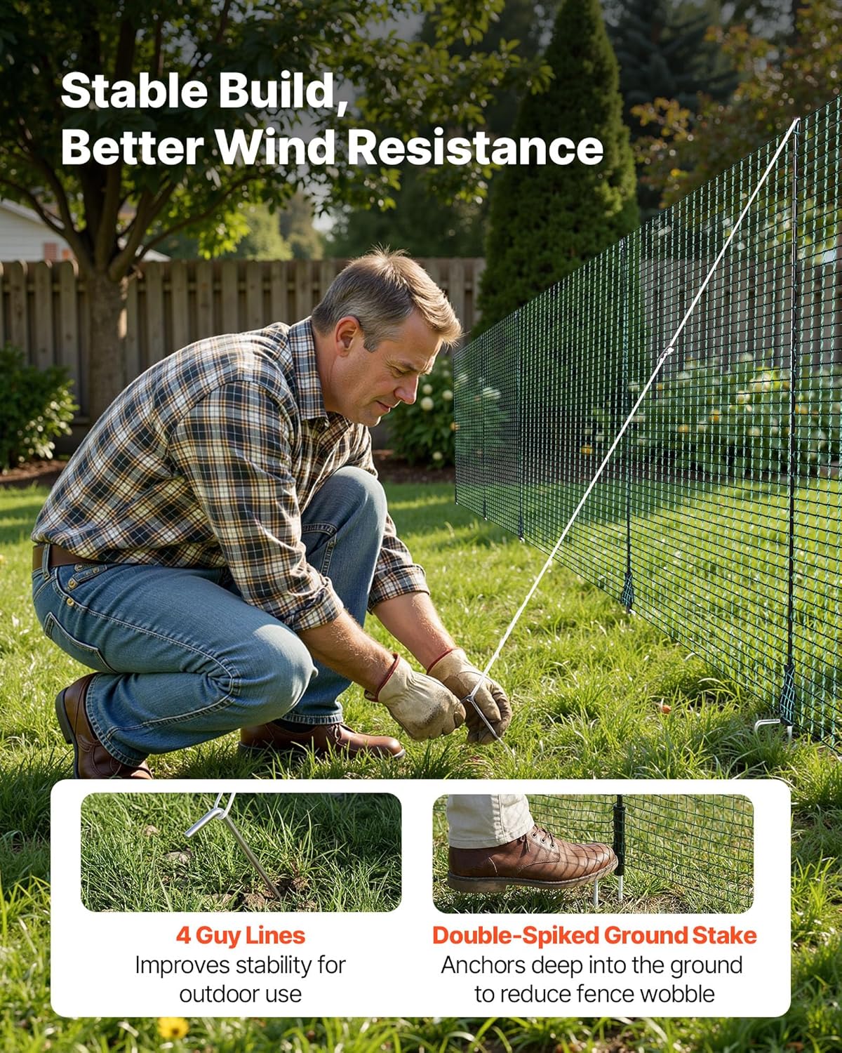 VEVOR Temporary Fence with Posts, 3.9 x 49.2 FT Plastic Mesh Fencing, Garden Safety Fences Netting with Double-Spike Stakes & Guy Ropes, Temporary Fence for Dogs, Chickens, Plants, Outdoor Yards