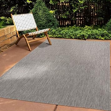 Taracarpet In & Outdoor Teppich Wetterfest Wohnzimmer Balkon Küchenteppich Terrassenteppich Flachgewebe Sisaloptik Meliert Einfarbig grau 300x400 cm