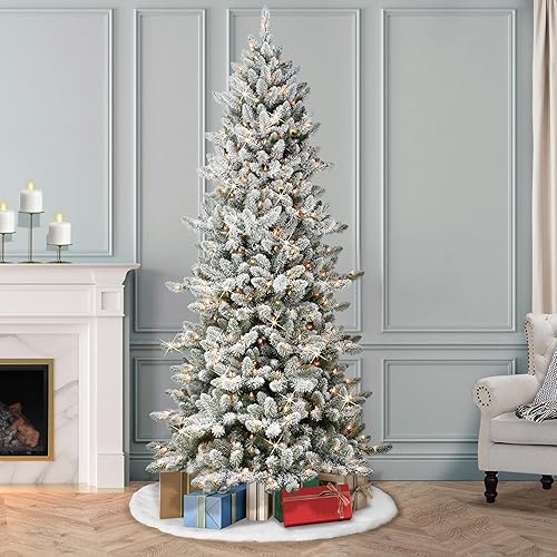 Miniatura 4 de Puleo International Árbol de Navidad artificial de abeto real majestuoso preiluminado de 7.5 pies, color verde