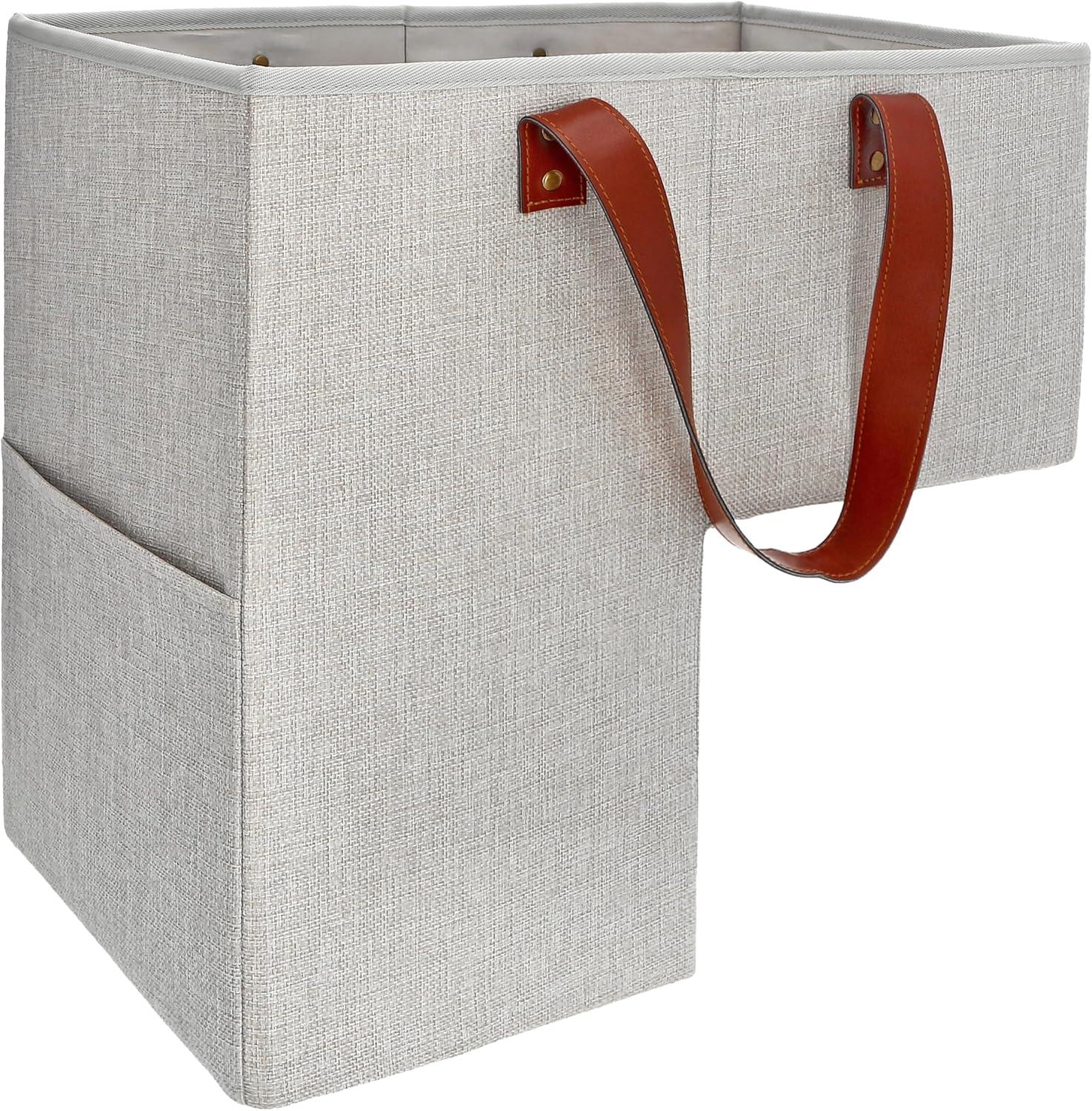 SAM AND MABEL Stair Baskets for Carpeted and Wooden Stairs – 16” L x 9.5” W x 16” H Foldable Staircase Basket with Handles, Stair Step Storage Organizer for Home Office Decor (Grayish Beige)