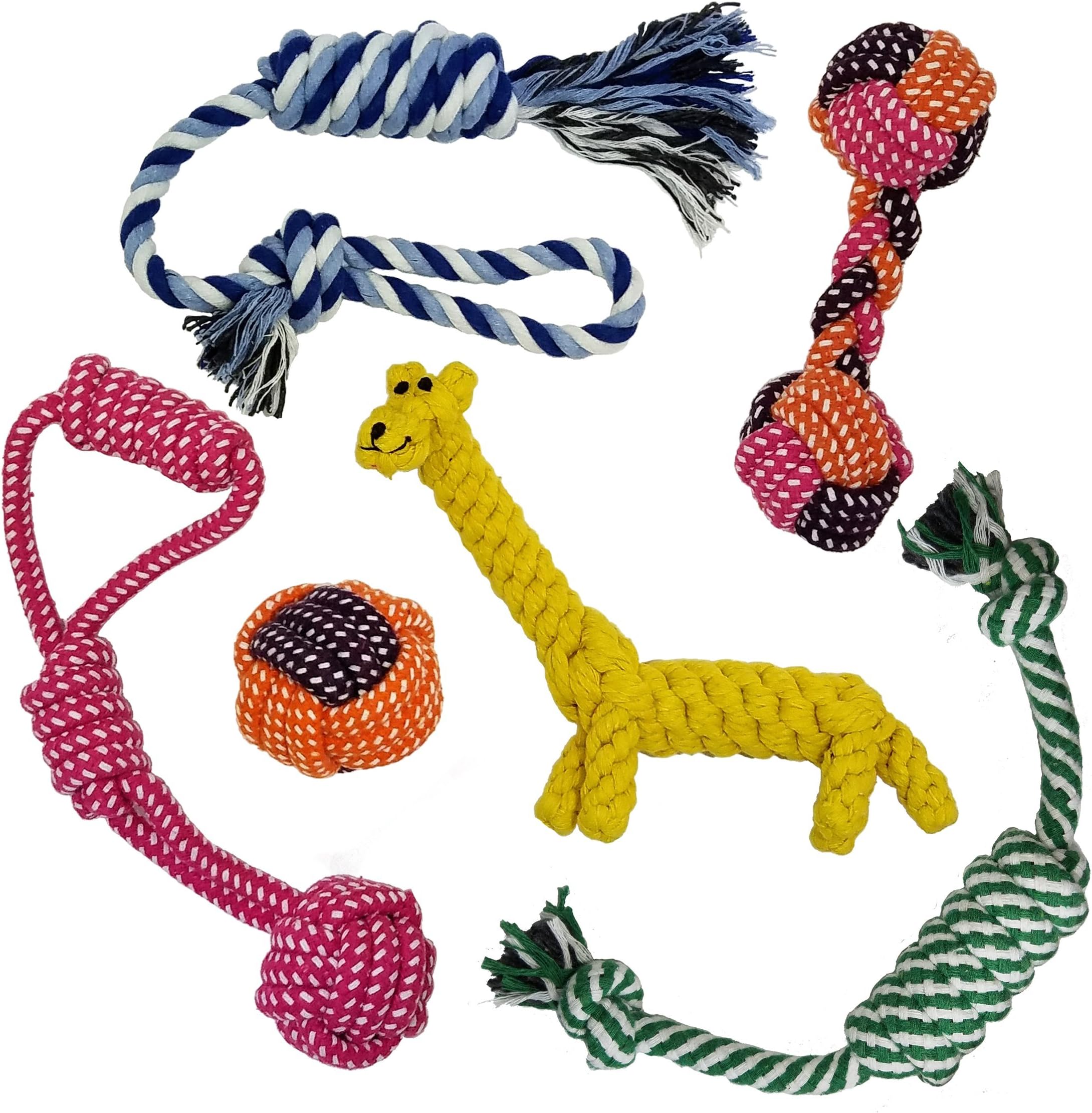 Rope Dog Toys by Leo Pets | 6 Pack for Puppies/Small to Medium Dogs, Giraffe and Ball, No Stuffing, Non-Plastic, Natural Cotton | Delivering Leo Quality, Standout like the King of the Jungle