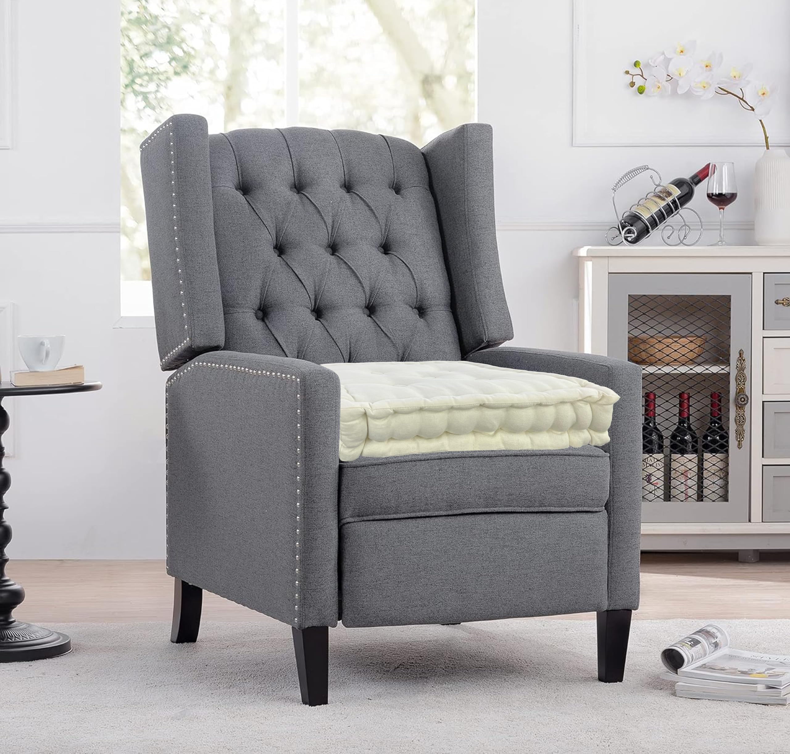 EXQUIZIT HOME Armchair Booster Cushion for Adults, Thick Chair Booster Seat Pad 45 x 45 x 10 cm, 100% Cotton Filling Seat Riser Cushion for Dining Chair, Garden Chair & Armchair, Cream